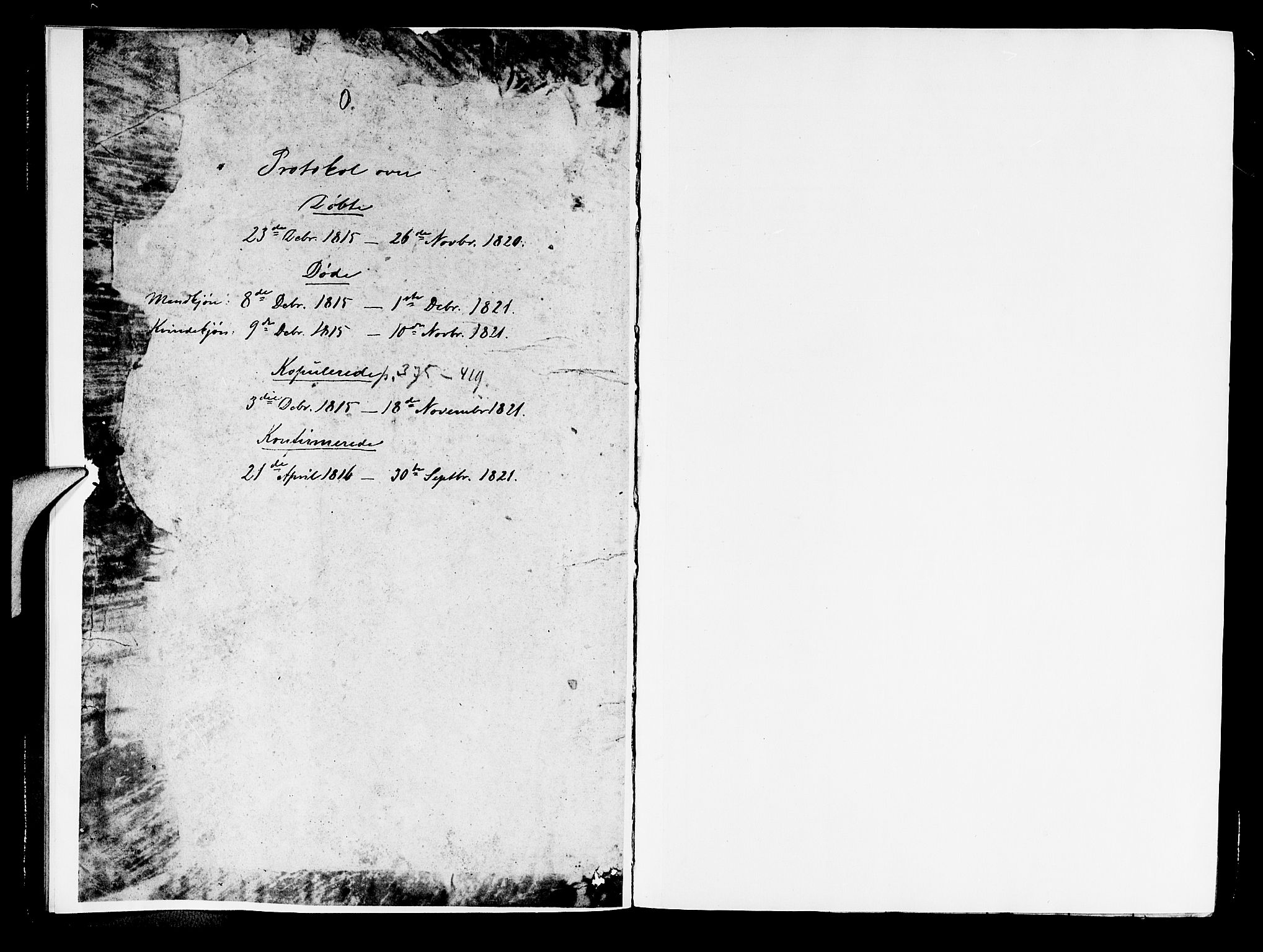 Korskirken sokneprestembete, SAB/A-76101/H/Hab: Klokkerbok nr. A 1b, 1815-1821