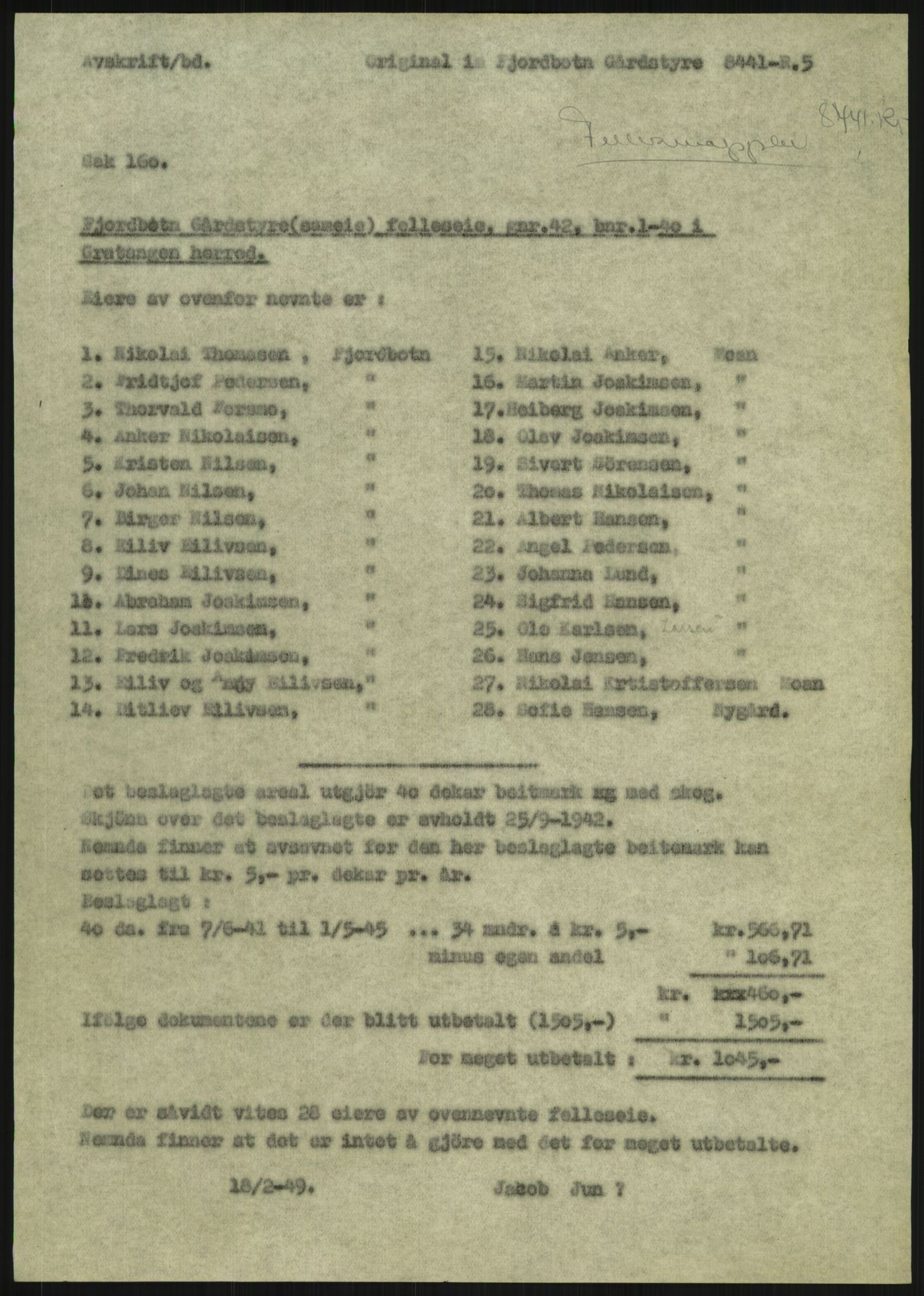 Forsvarsdepartementet, 10. kontor / Oppgjørskontoret, AV/RA-RAFA-1225/D/Dd/L0479: Troms, 1941-1956, s. 4