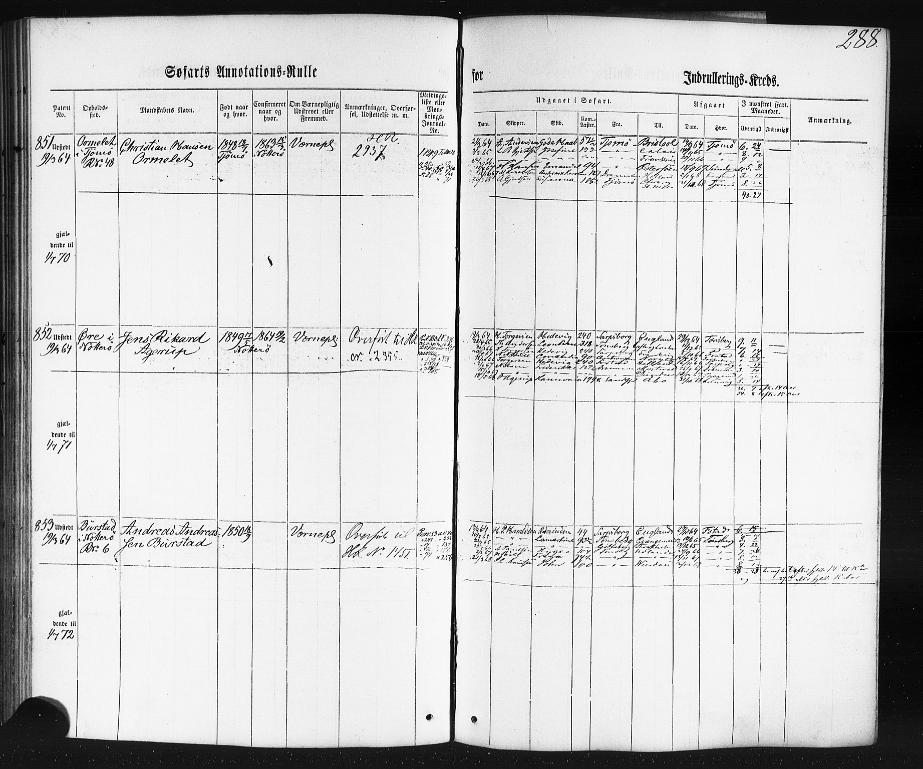 Tønsberg innrulleringskontor, AV/SAKO-A-786/F/Fb/L0001: Annotasjonsrulle Patent nr. 1-1724, 1860-1868, s. 302