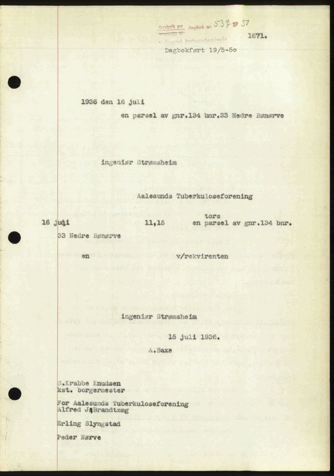 Ålesund byfogd, AV/SAT-A-4384: Pantebok nr. 37A (2), 1949-1950, Dagboknr: 537/1950