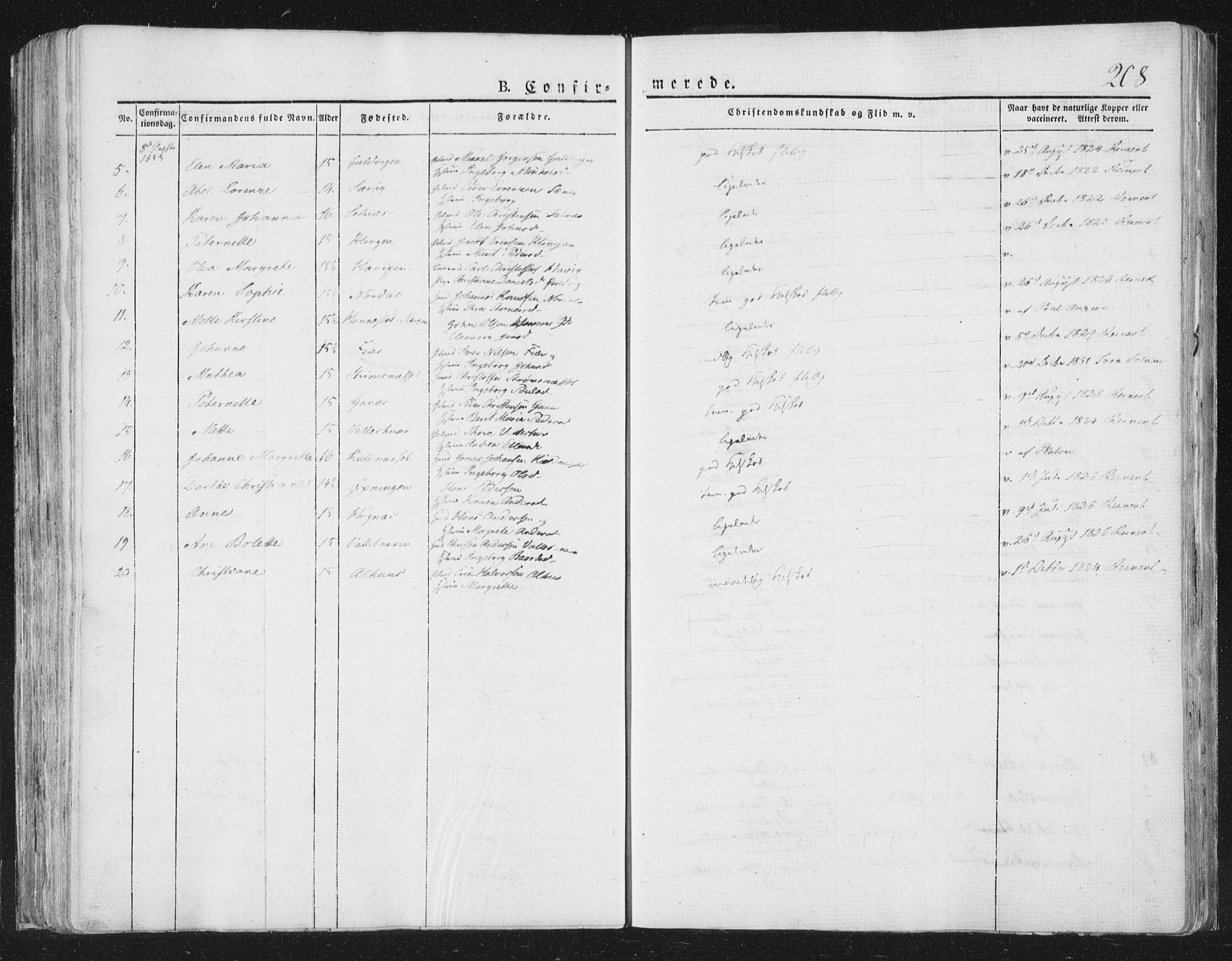 Ministerialprotokoller, klokkerbøker og fødselsregistre - Nord-Trøndelag, SAT/A-1458/764/L0551: Ministerialbok nr. 764A07a, 1824-1864, s. 208
