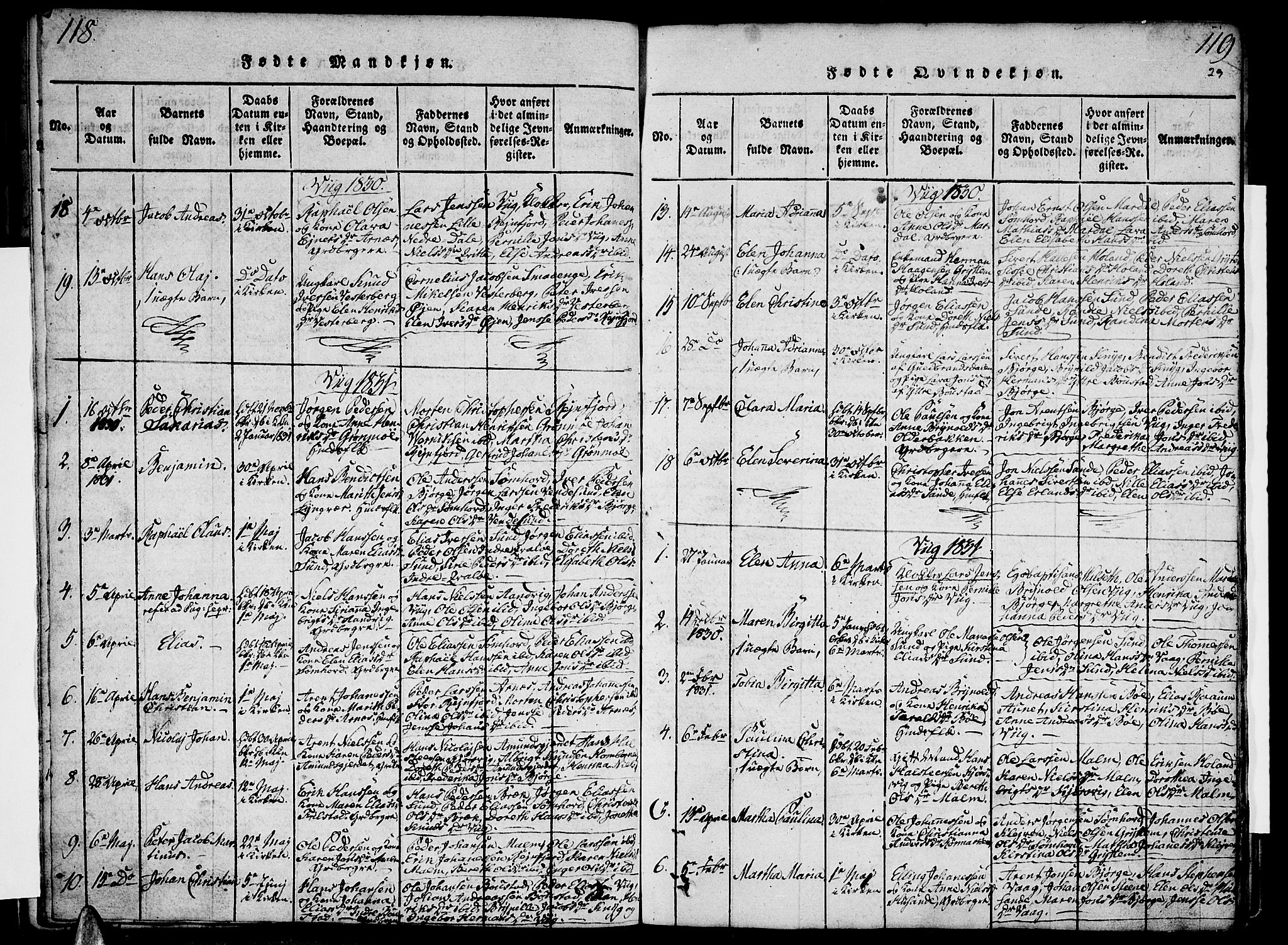 Ministerialprotokoller, klokkerbøker og fødselsregistre - Nordland, AV/SAT-A-1459/812/L0175: Ministerialbok nr. 812A04, 1820-1833, s. 118-119