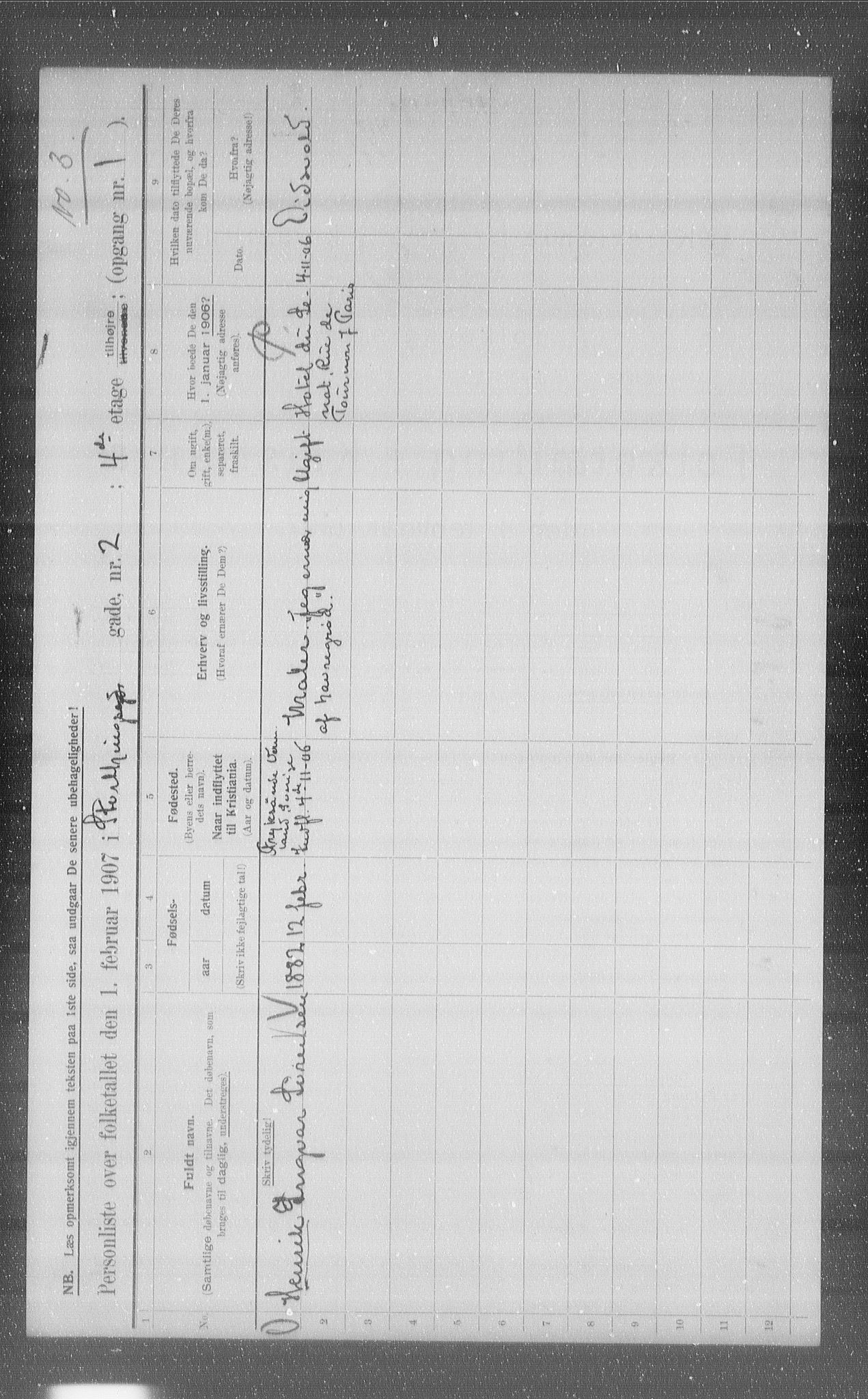 OBA, Kommunal folketelling 1.2.1907 for Kristiania kjøpstad, 1907, s. 52728