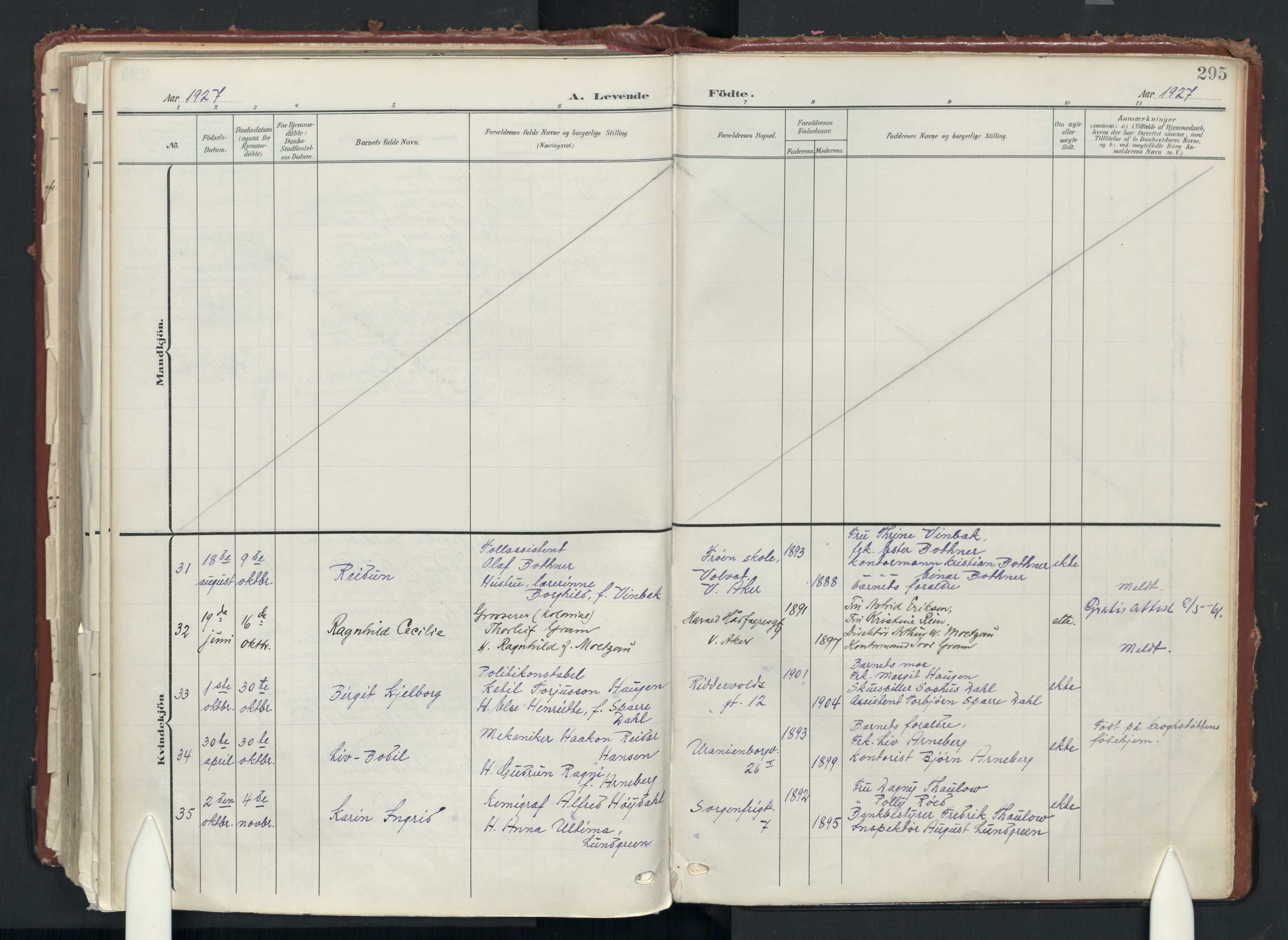 Uranienborg prestekontor Kirkebøker, SAO/A-10877/F/Fa/L0010: Ministerialbok nr. 10, 1907-1928, s. 295