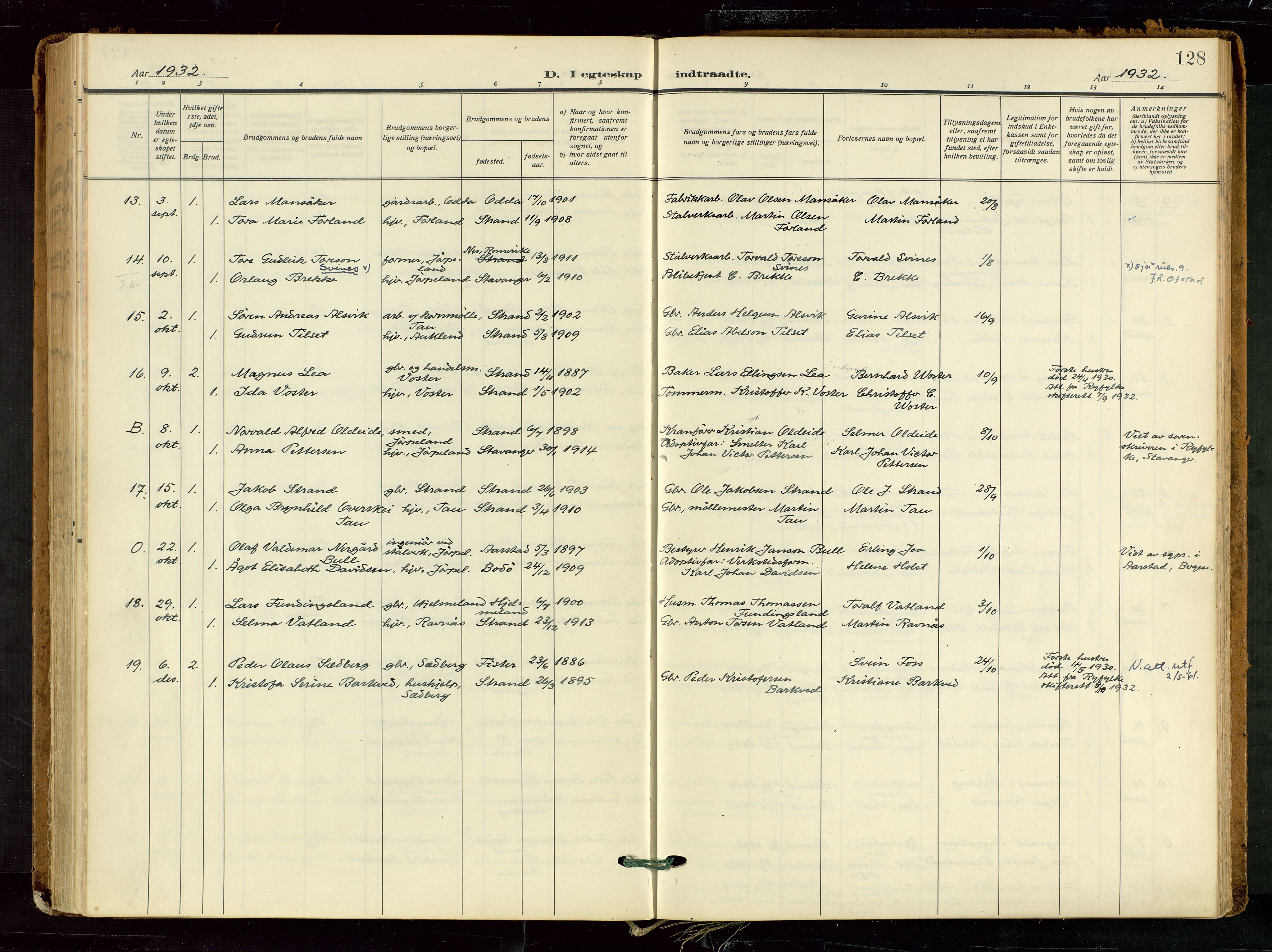 Strand sokneprestkontor, SAST/A-101828/H/Ha/Haa/L0012: Ministerialbok nr. A 12, 1927-1946, s. 128