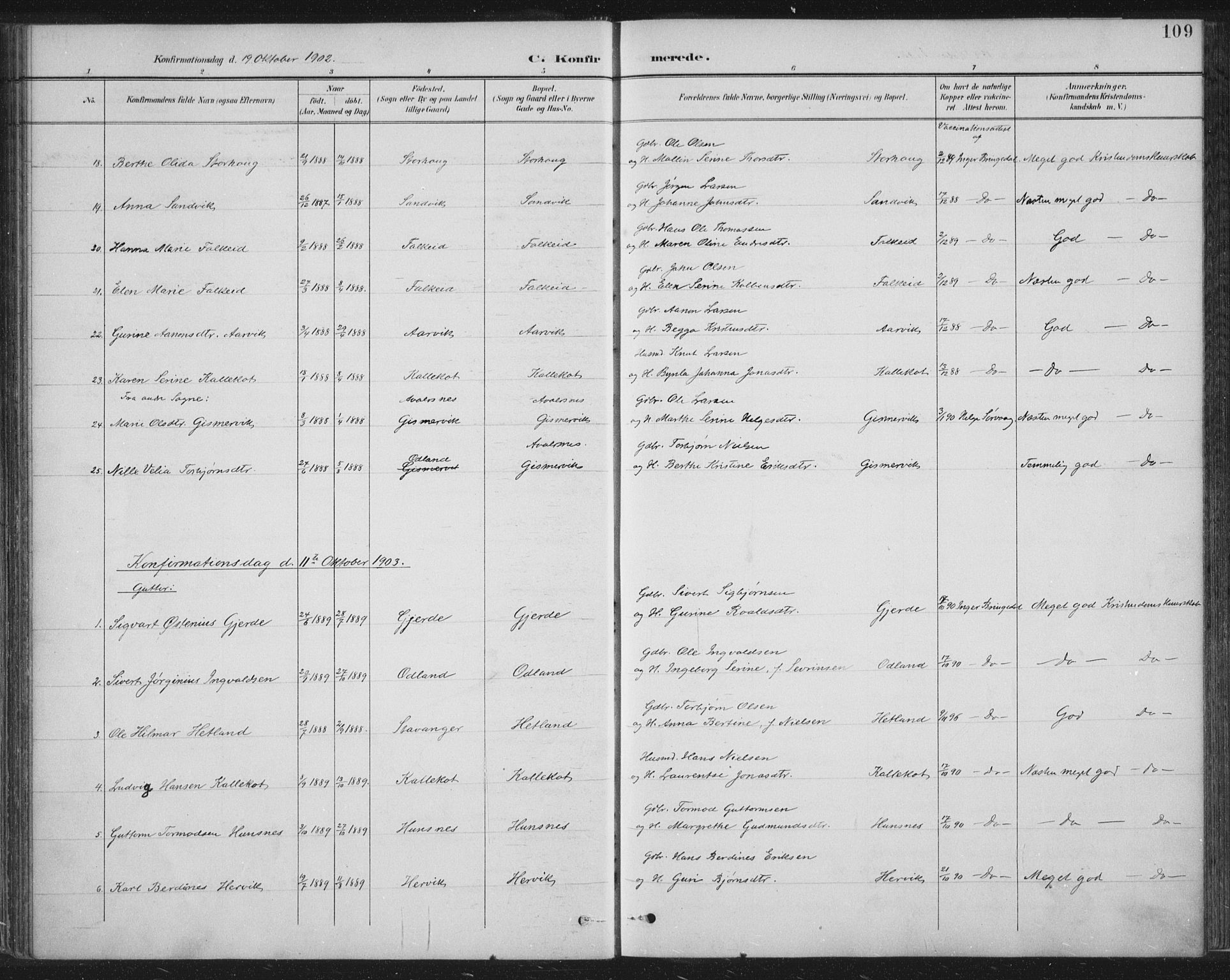 Tysvær sokneprestkontor, AV/SAST-A -101864/H/Ha/Haa/L0008: Ministerialbok nr. A 8, 1897-1918, s. 109