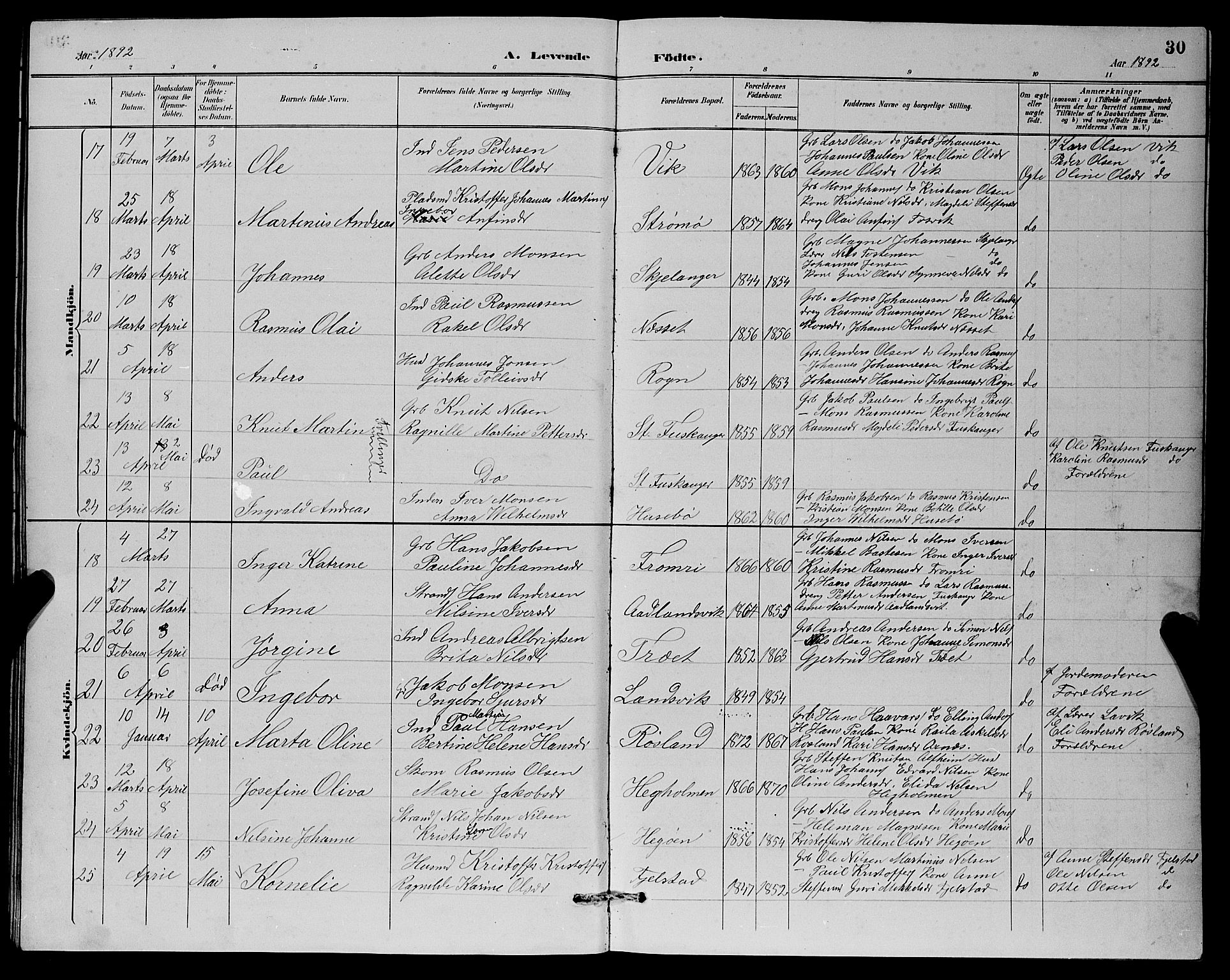 Herdla Sokneprestembete, AV/SAB-A-75701/H/Hab: Klokkerbok nr. A 3, 1889-1899, s. 30