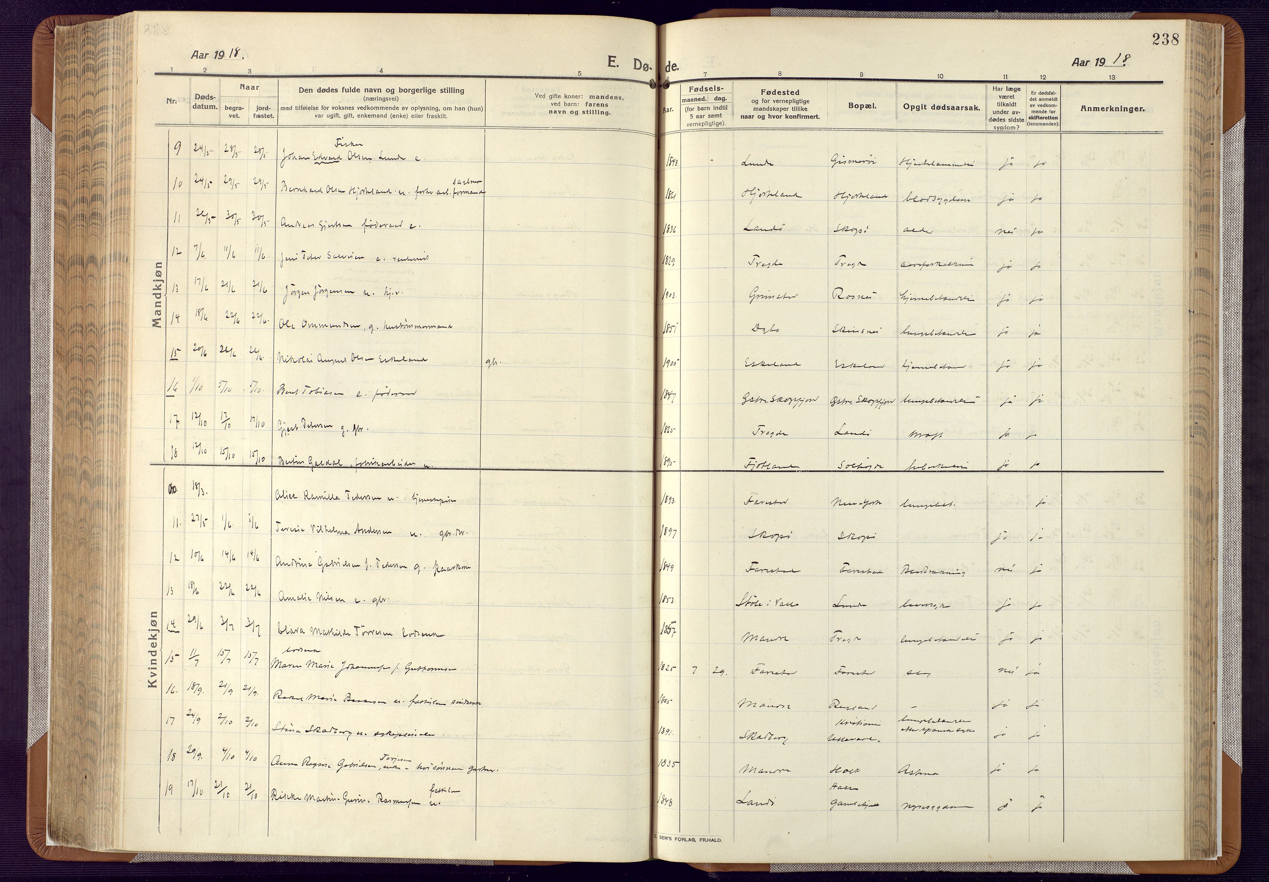Mandal sokneprestkontor, SAK/1111-0030/F/Fa/Faa/L0022: Ministerialbok nr. A 22, 1913-1925, s. 238