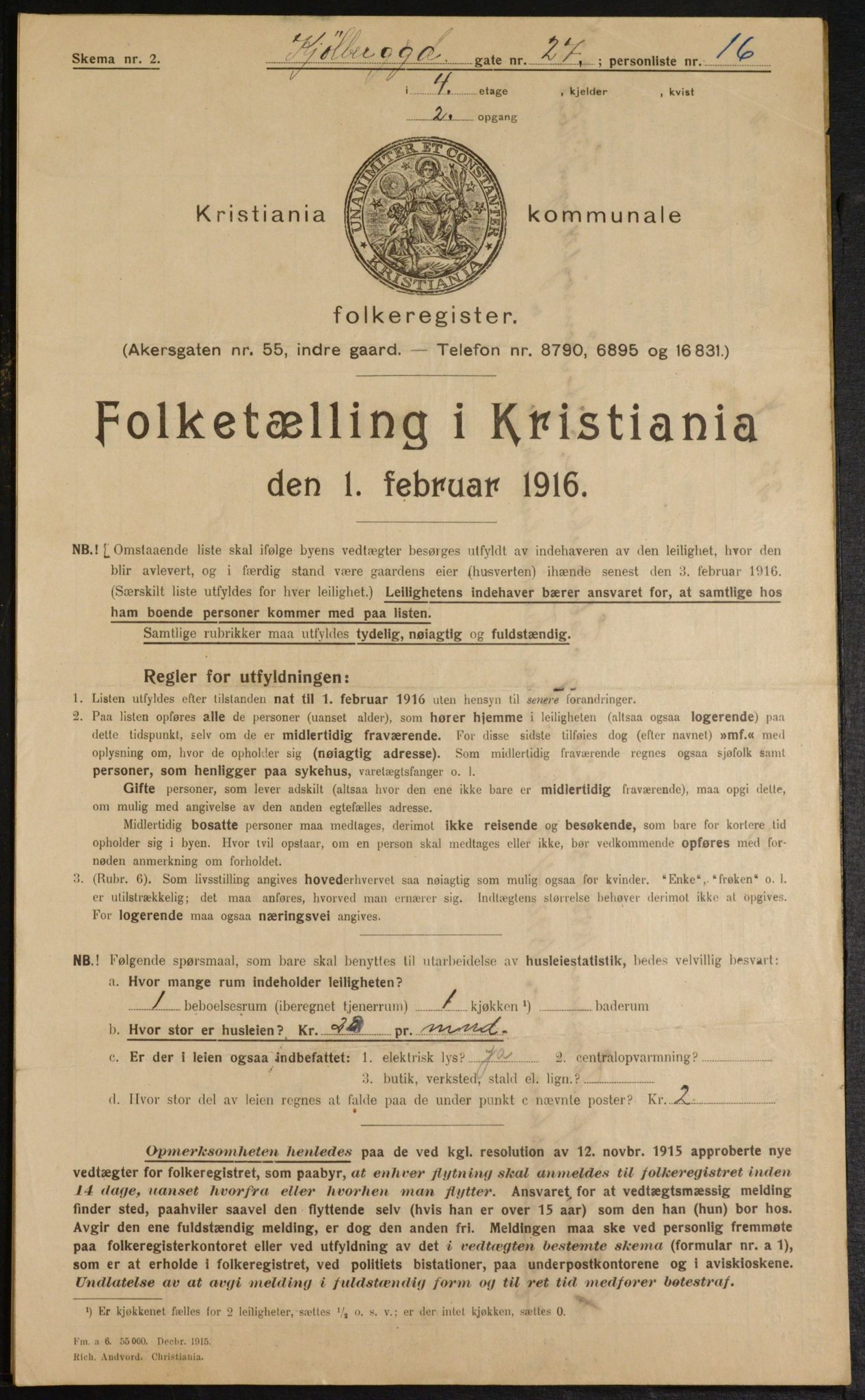 OBA, Kommunal folketelling 1.2.1916 for Kristiania, 1916, s. 52954