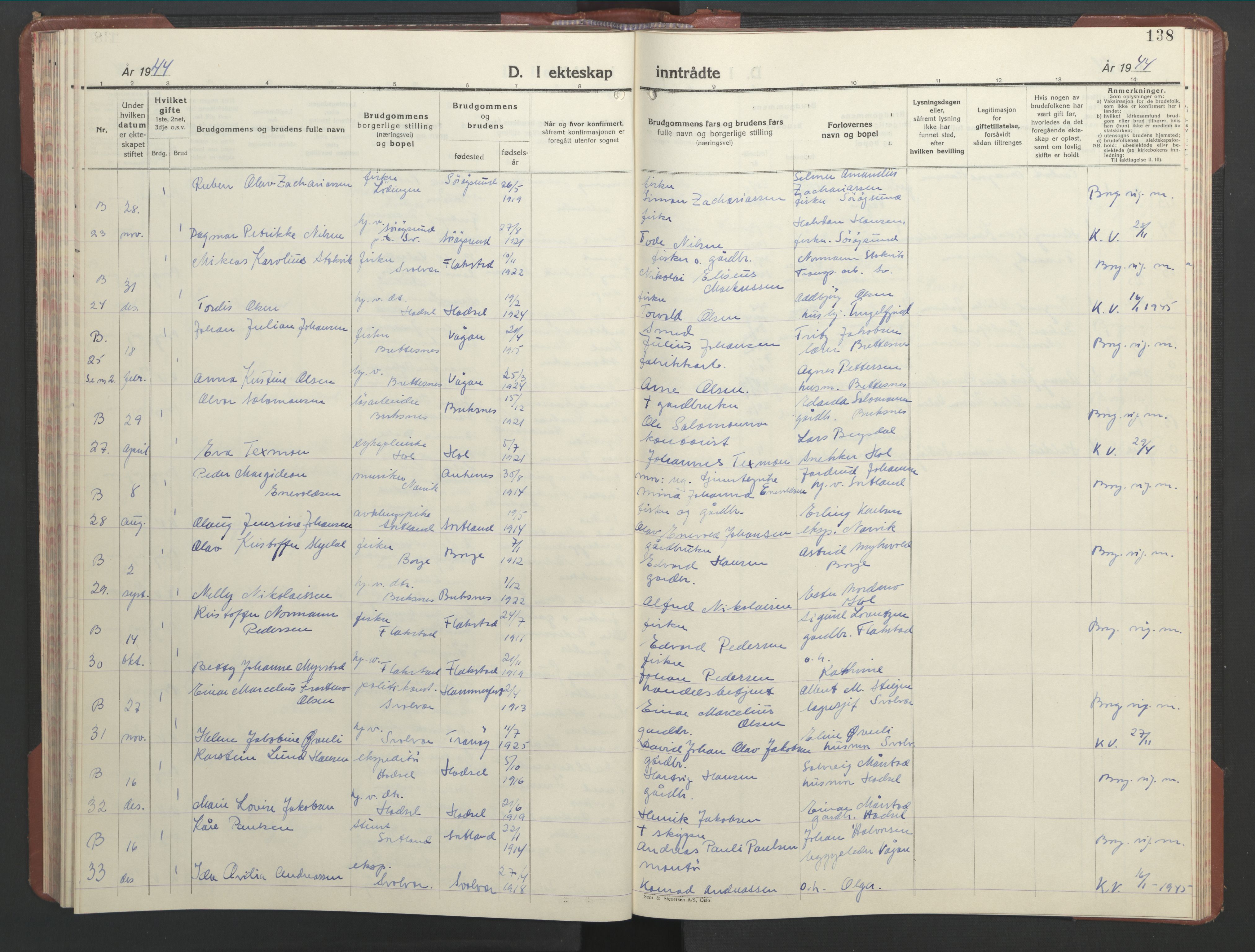 Ministerialprotokoller, klokkerbøker og fødselsregistre - Nordland, AV/SAT-A-1459/877/L1118: Klokkerbok nr. 877C02, 1939-1950, s. 138