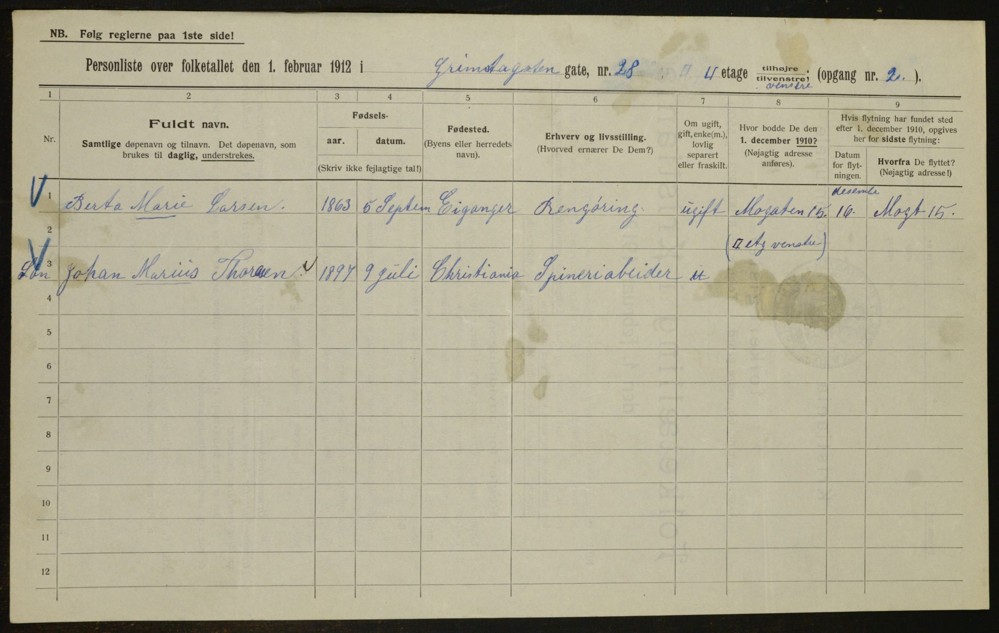 OBA, Kommunal folketelling 1.2.1912 for Kristiania, 1912, s. 30006