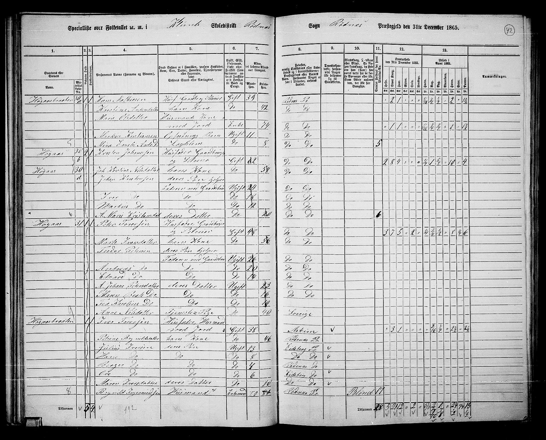 RA, Folketelling 1865 for 0120P Rødenes prestegjeld, 1865, s. 38