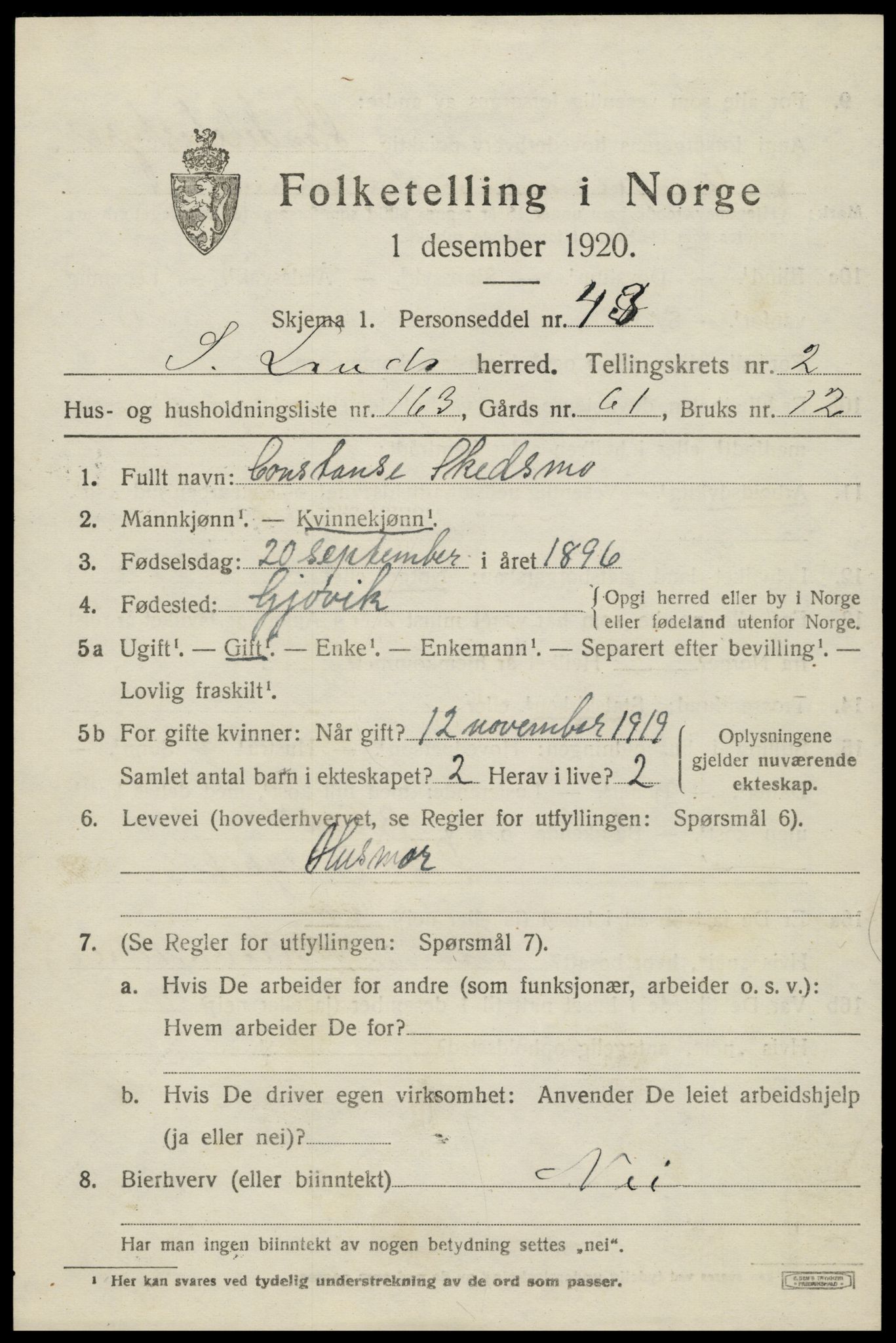 SAH, Folketelling 1920 for 0536 Søndre Land herred, 1920, s. 4265