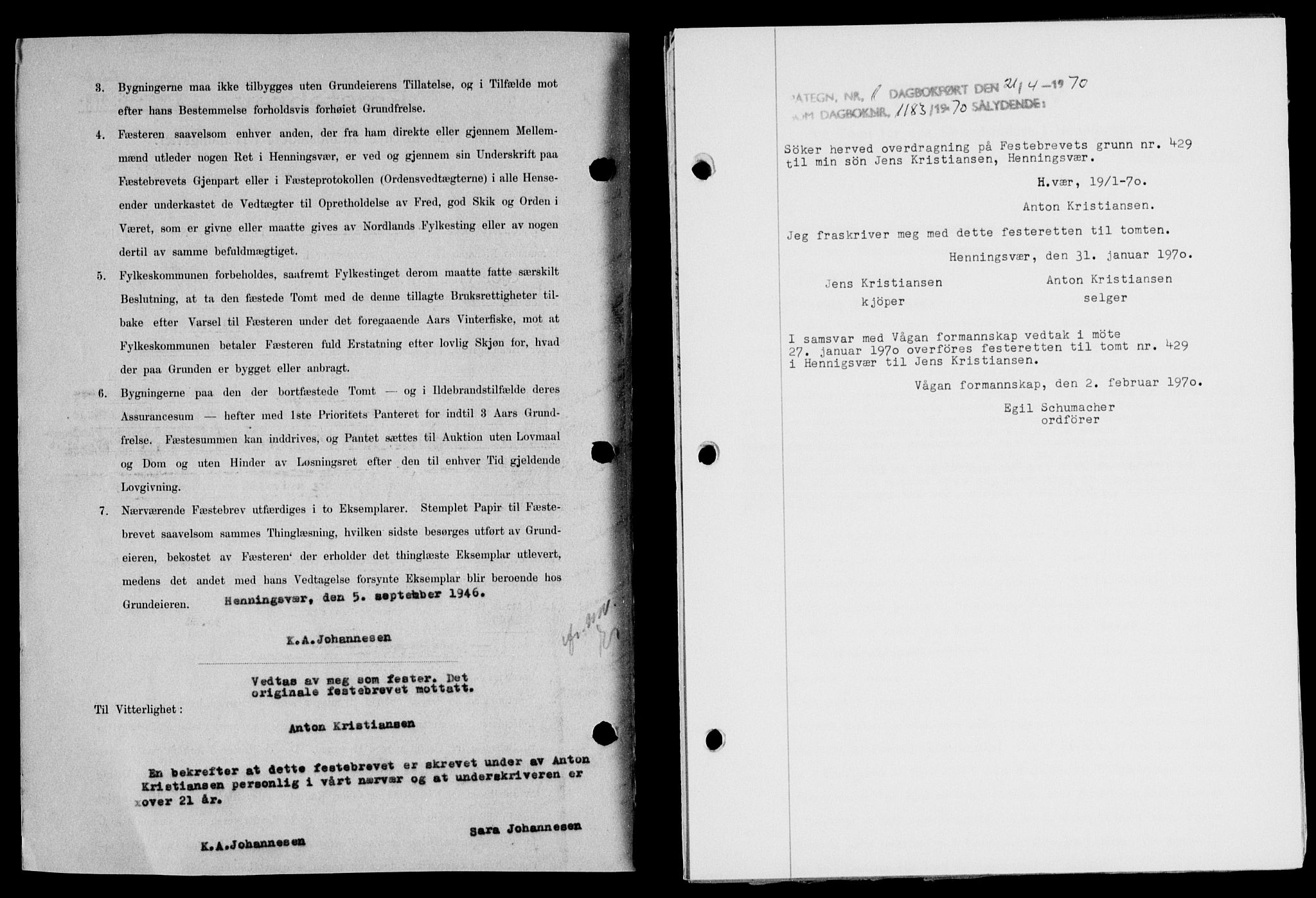 Lofoten sorenskriveri, SAT/A-0017/1/2/2C/L0014a: Pantebok nr. 14a, 1946-1946, Dagboknr: 1260/1946
