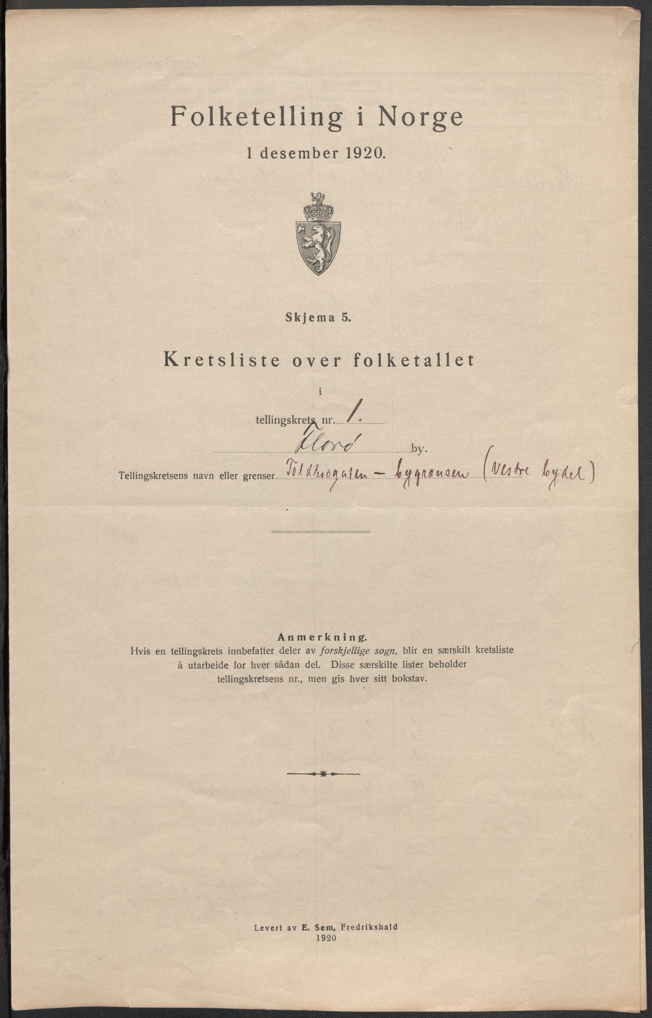 SAB, Folketelling 1920 for 1401 Florø ladested, 1920, s. 5
