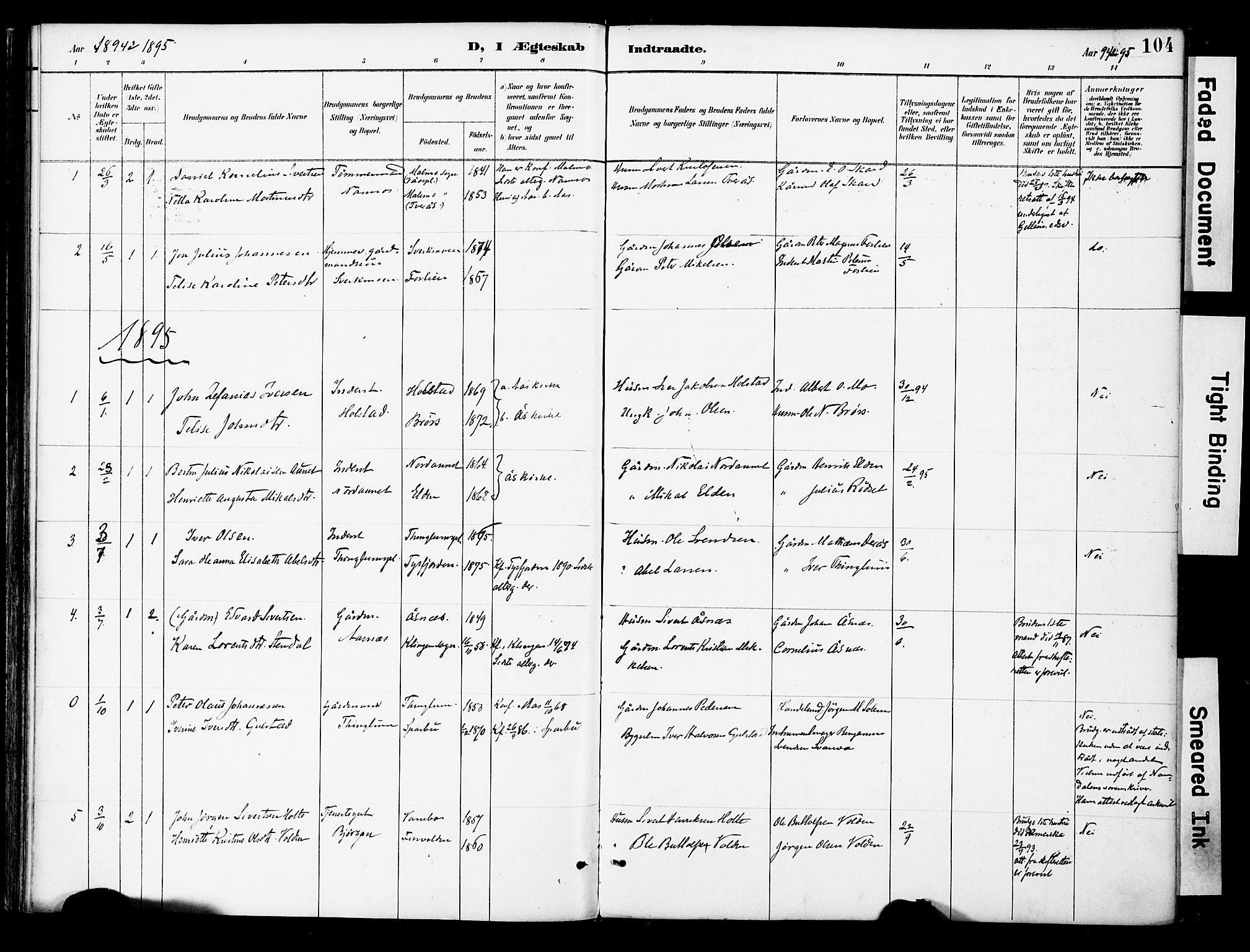 Ministerialprotokoller, klokkerbøker og fødselsregistre - Nord-Trøndelag, AV/SAT-A-1458/742/L0409: Ministerialbok nr. 742A02, 1891-1905, s. 104