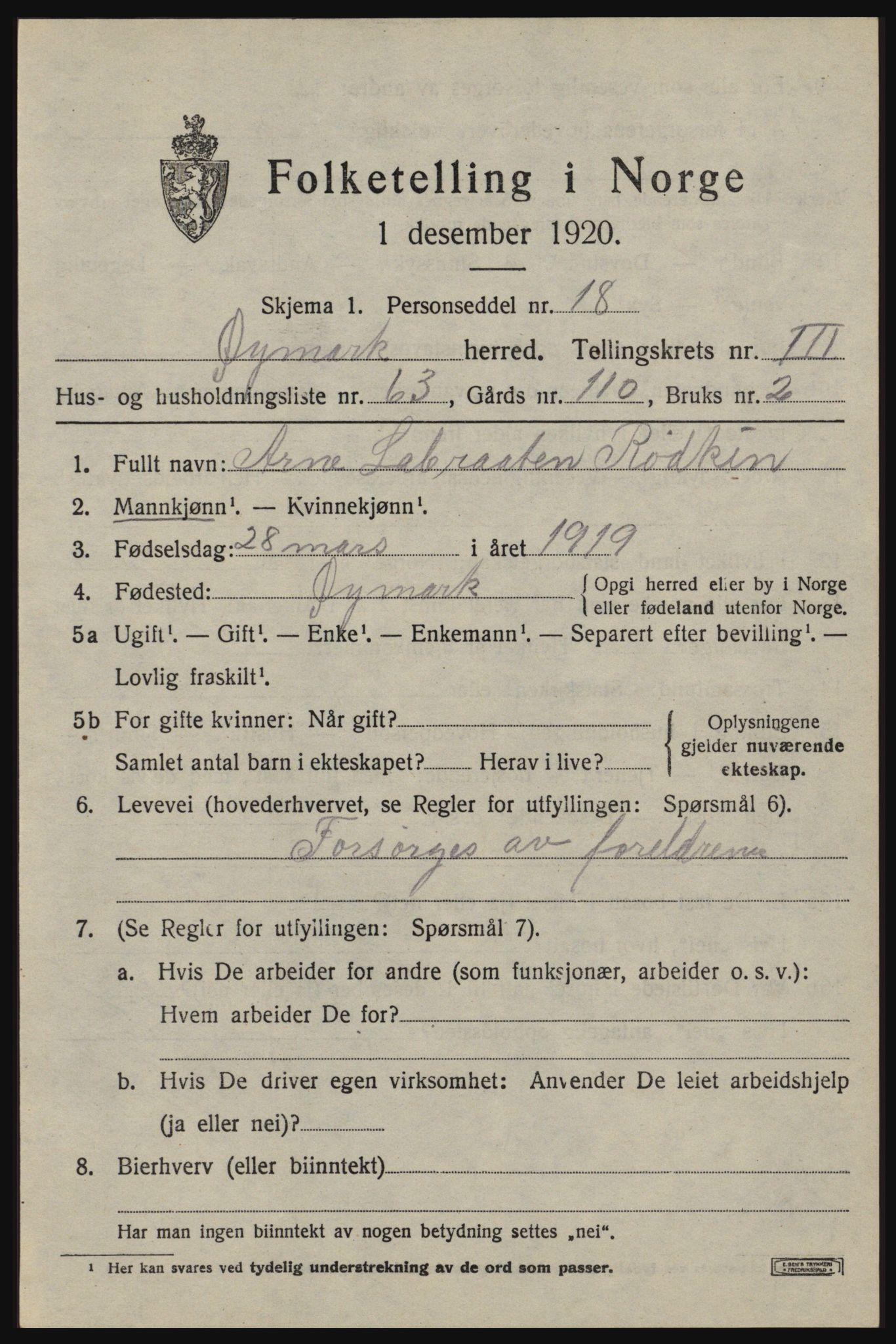 SAO, Folketelling 1920 for 0119 Øymark herred, 1920, s. 3099