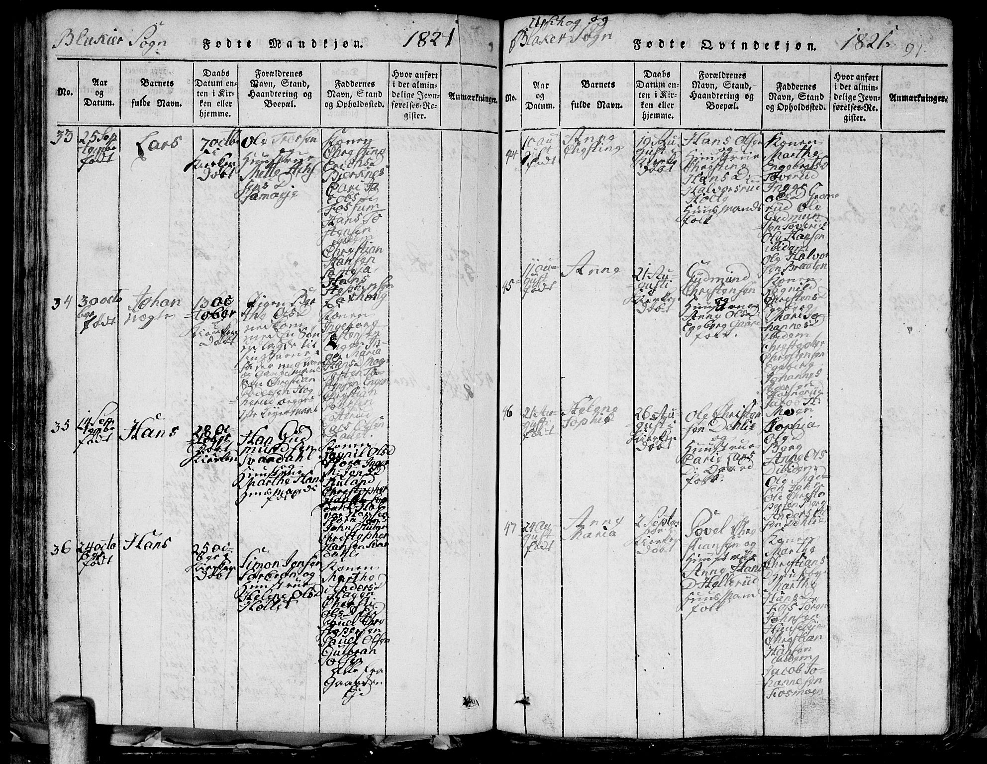Aurskog prestekontor Kirkebøker, SAO/A-10304a/G/Ga/L0001: Klokkerbok nr. I 1, 1814-1829, s. 91