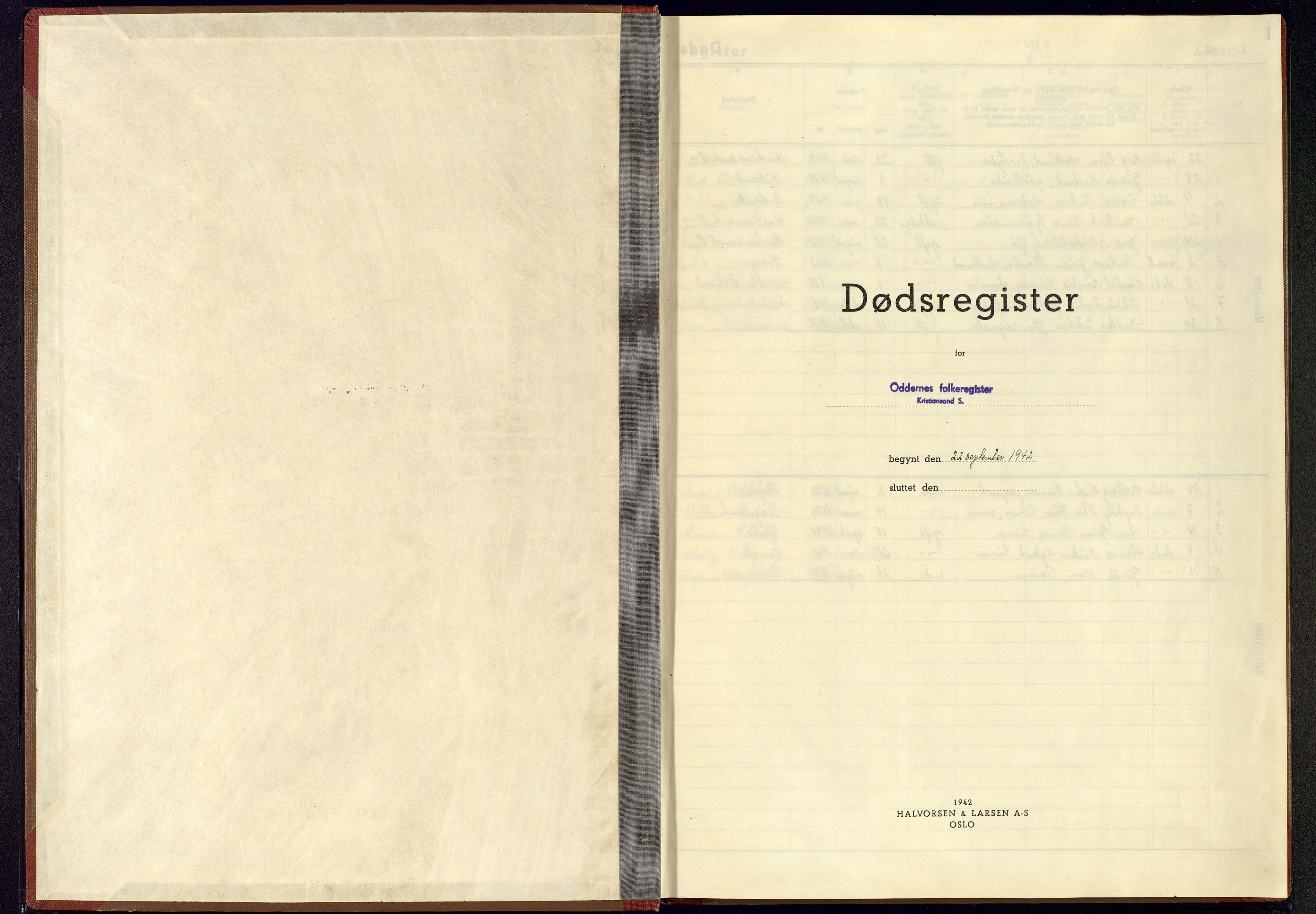 Oddernes sokneprestkontor, AV/SAK-1111-0033/J/Jb/L0007: Dødsfallsregister Oddernes, 1942-1945