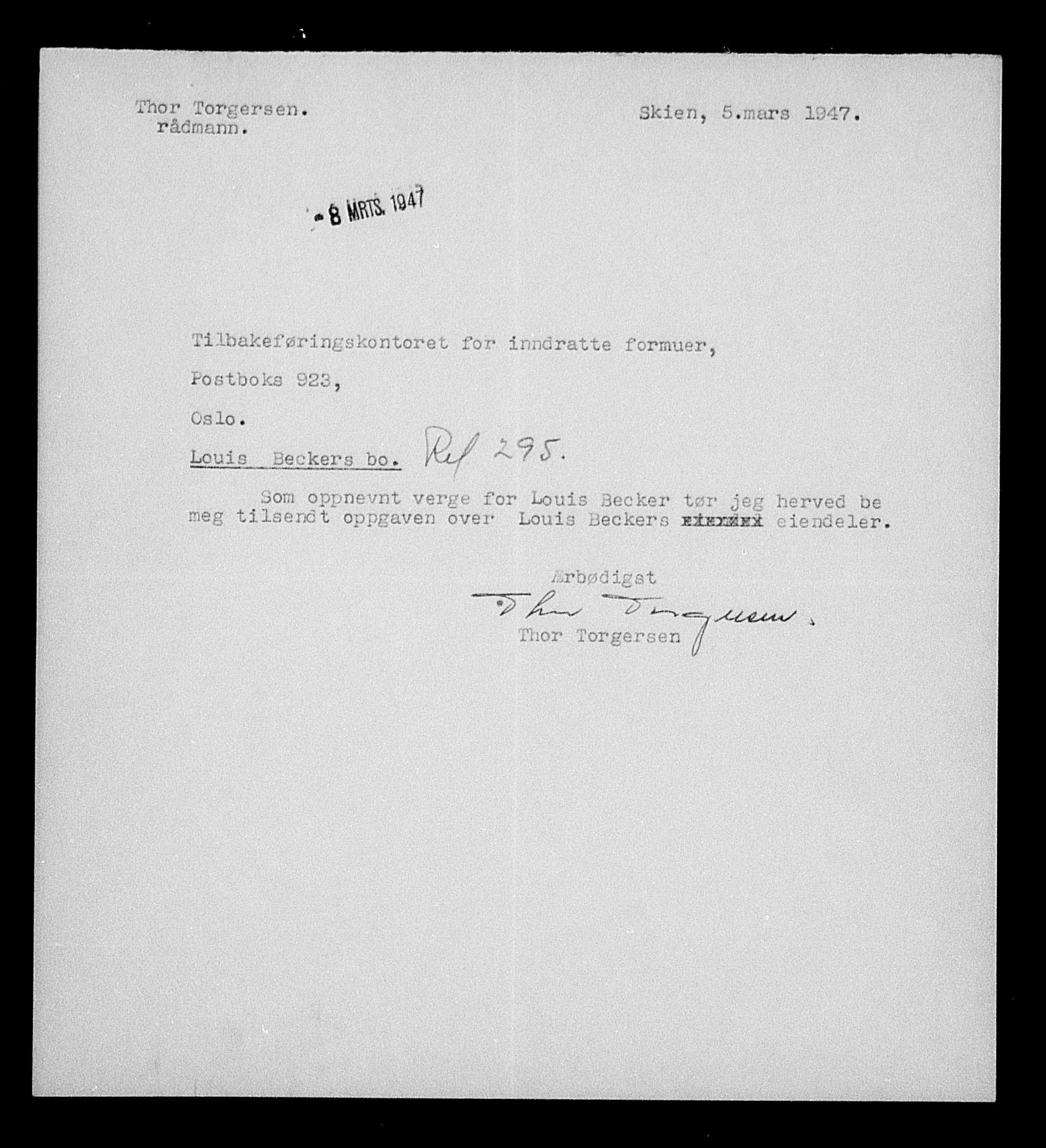 Justisdepartementet, Tilbakeføringskontoret for inndratte formuer, AV/RA-S-1564/H/Hc/Hcd/L0990: --, 1945-1947, s. 483