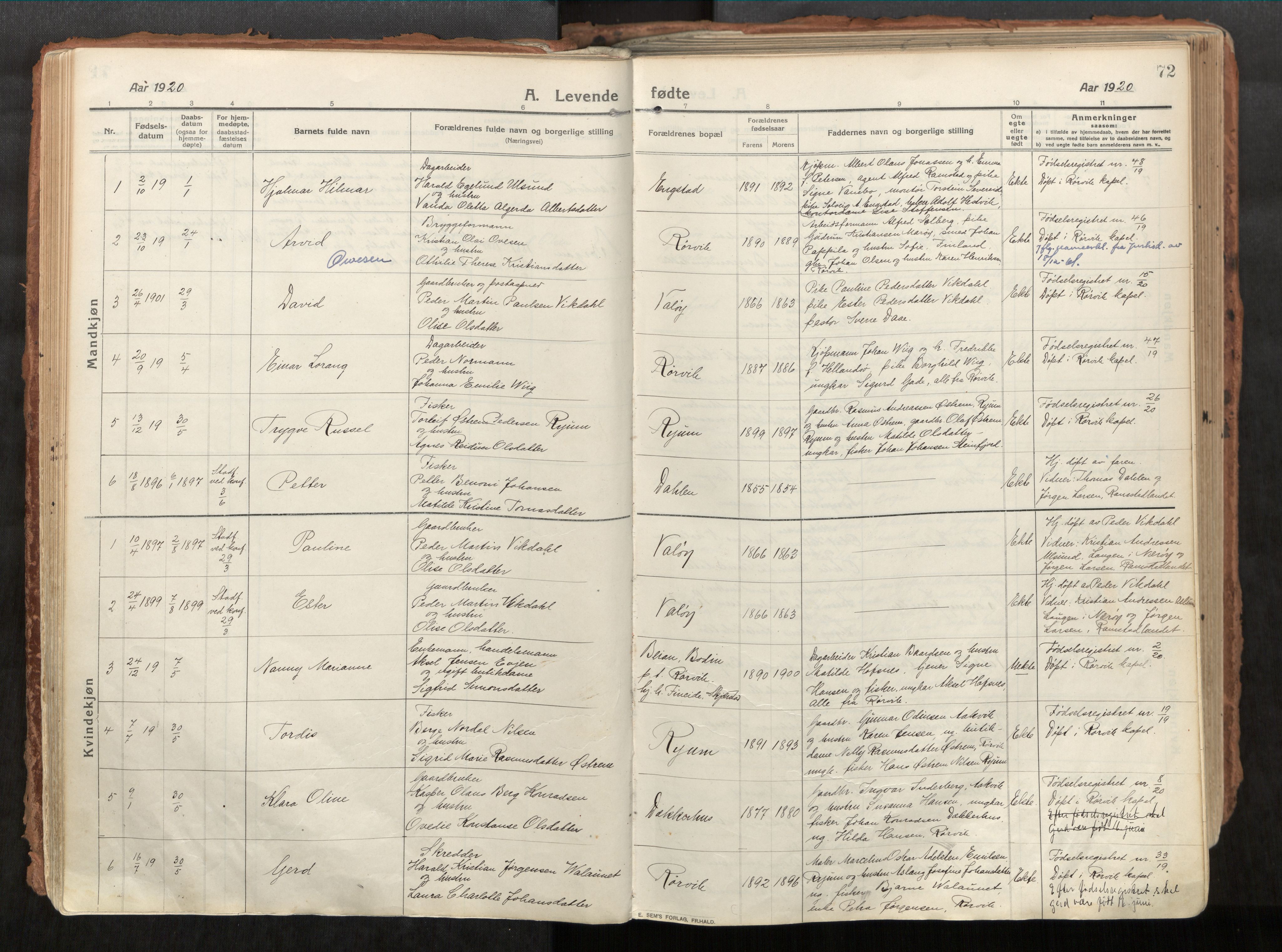 Vikna sokneprestkontor, AV/SAT-A-1173/1/I/I1/I1a/L0001: Ministerialbok nr. 1, 1913-1934, s. 72