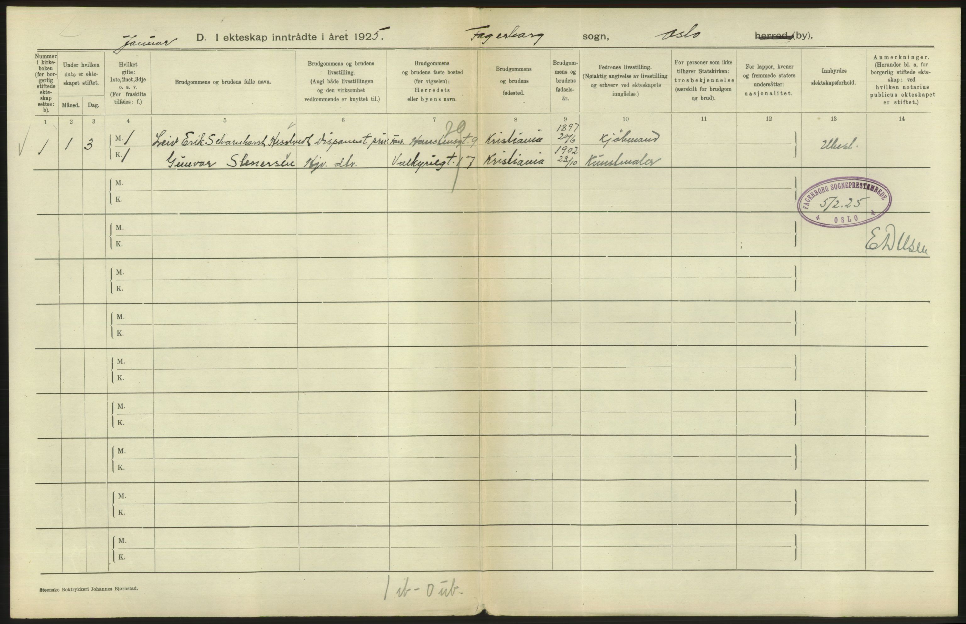 Statistisk sentralbyrå, Sosiodemografiske emner, Befolkning, AV/RA-S-2228/D/Df/Dfc/Dfce/L0008: Oslo: Gifte, 1925, s. 236