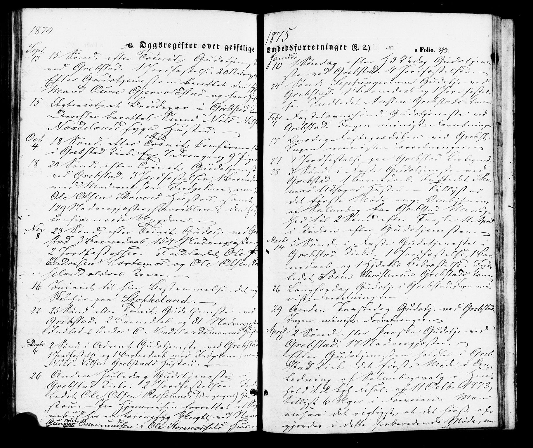 Søgne sokneprestkontor, AV/SAK-1111-0037/F/Fa/Faa/L0002: Ministerialbok nr. A 2, 1854-1882, s. 393