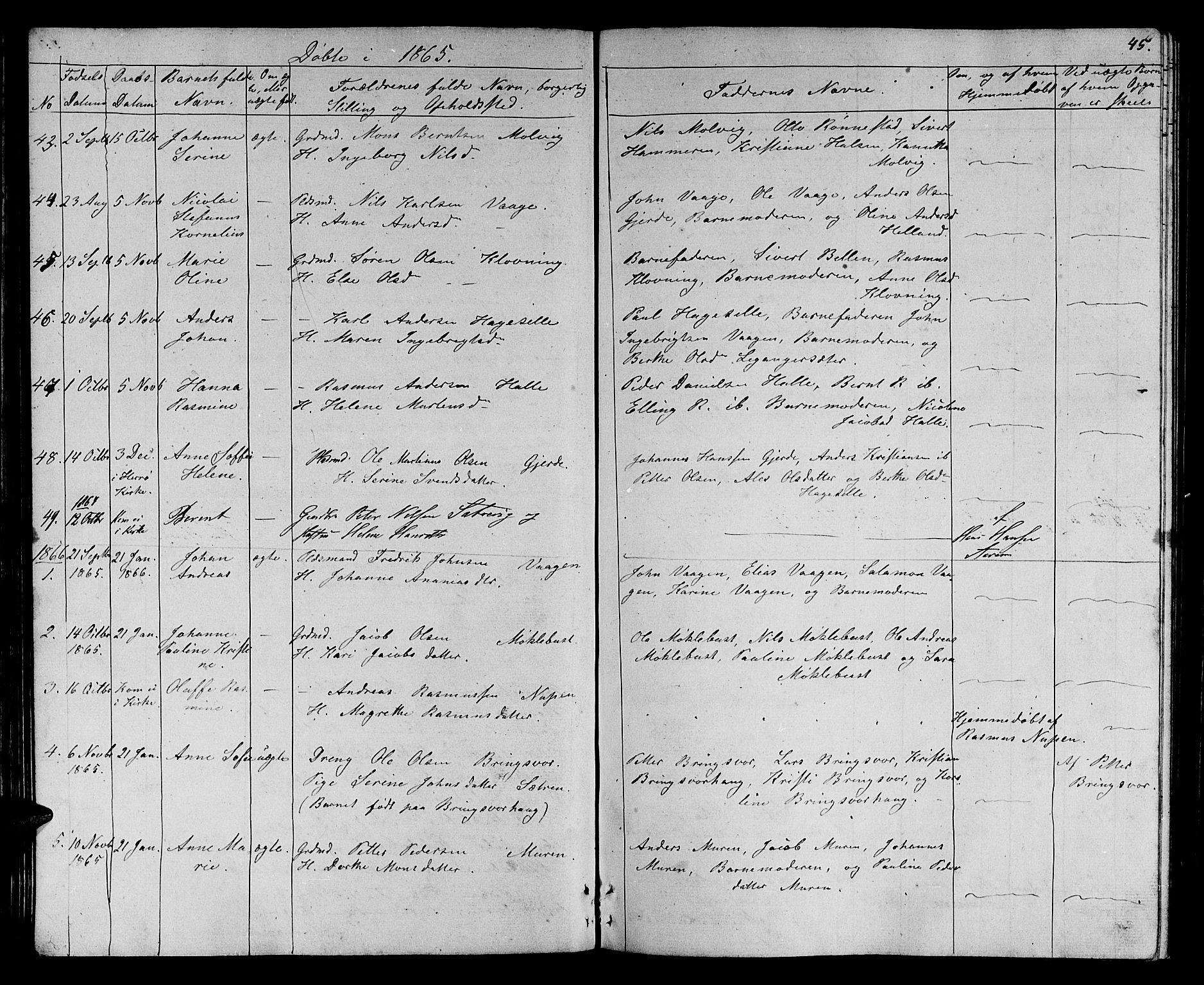 Ministerialprotokoller, klokkerbøker og fødselsregistre - Møre og Romsdal, SAT/A-1454/503/L0047: Klokkerbok nr. 503C02, 1854-1884, s. 45