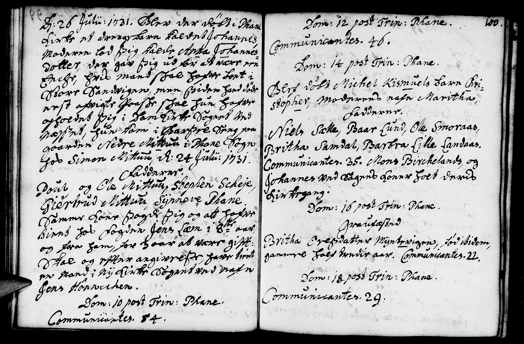 Fana Sokneprestembete, AV/SAB-A-75101/H/Haa/Haaa/L0002: Ministerialbok nr. A 2, 1719-1735, s. 100