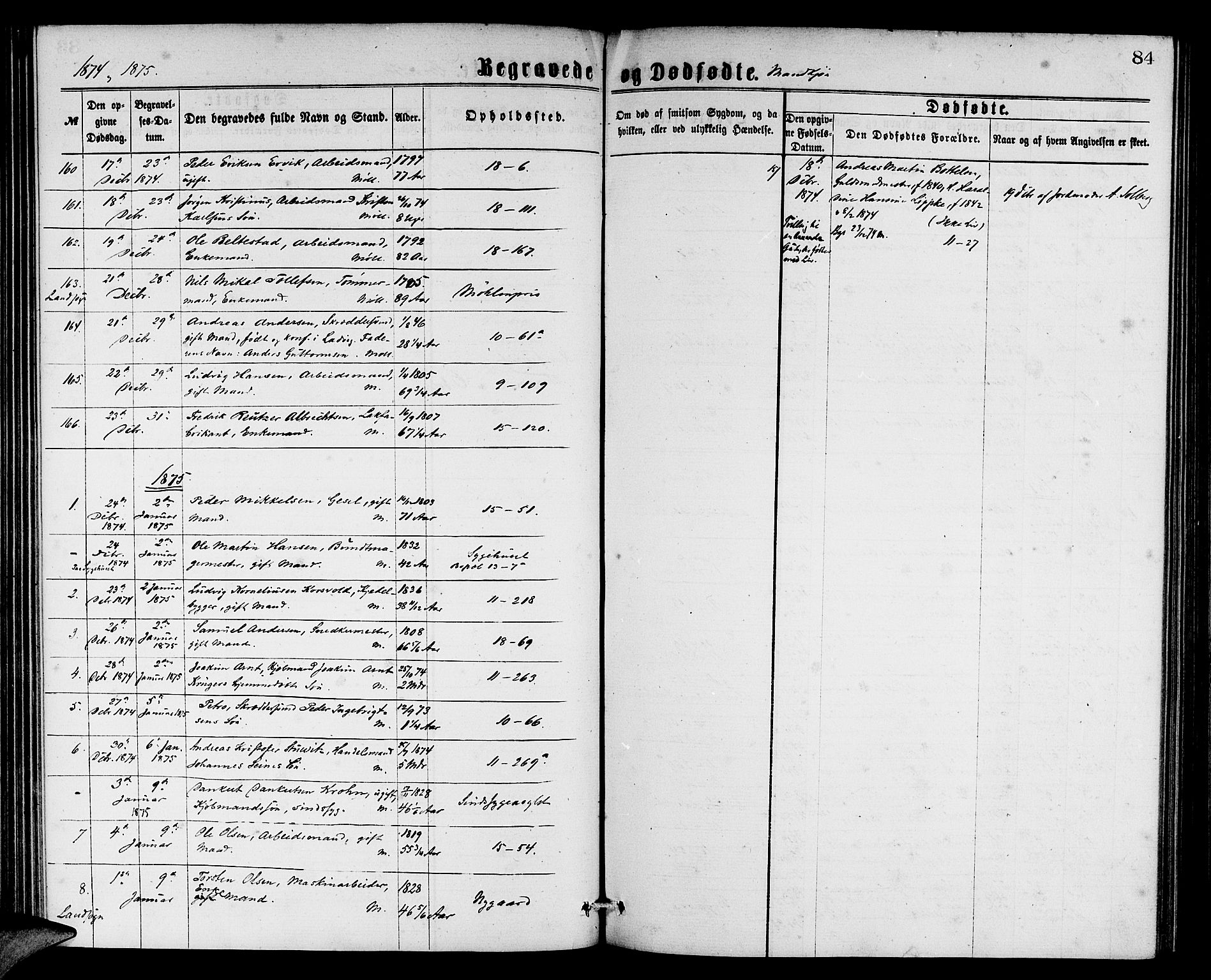 Domkirken sokneprestembete, AV/SAB-A-74801/H/Hab/L0040: Klokkerbok nr. E 4, 1868-1877, s. 84