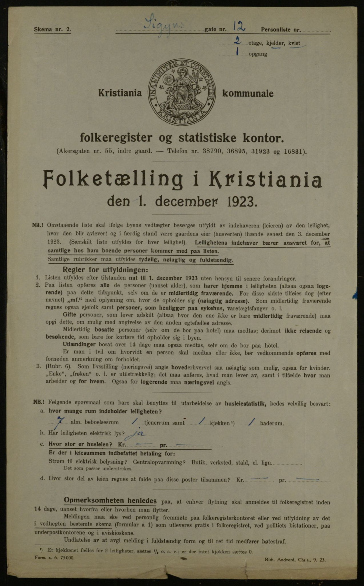 OBA, Kommunal folketelling 1.12.1923 for Kristiania, 1923, s. 105378