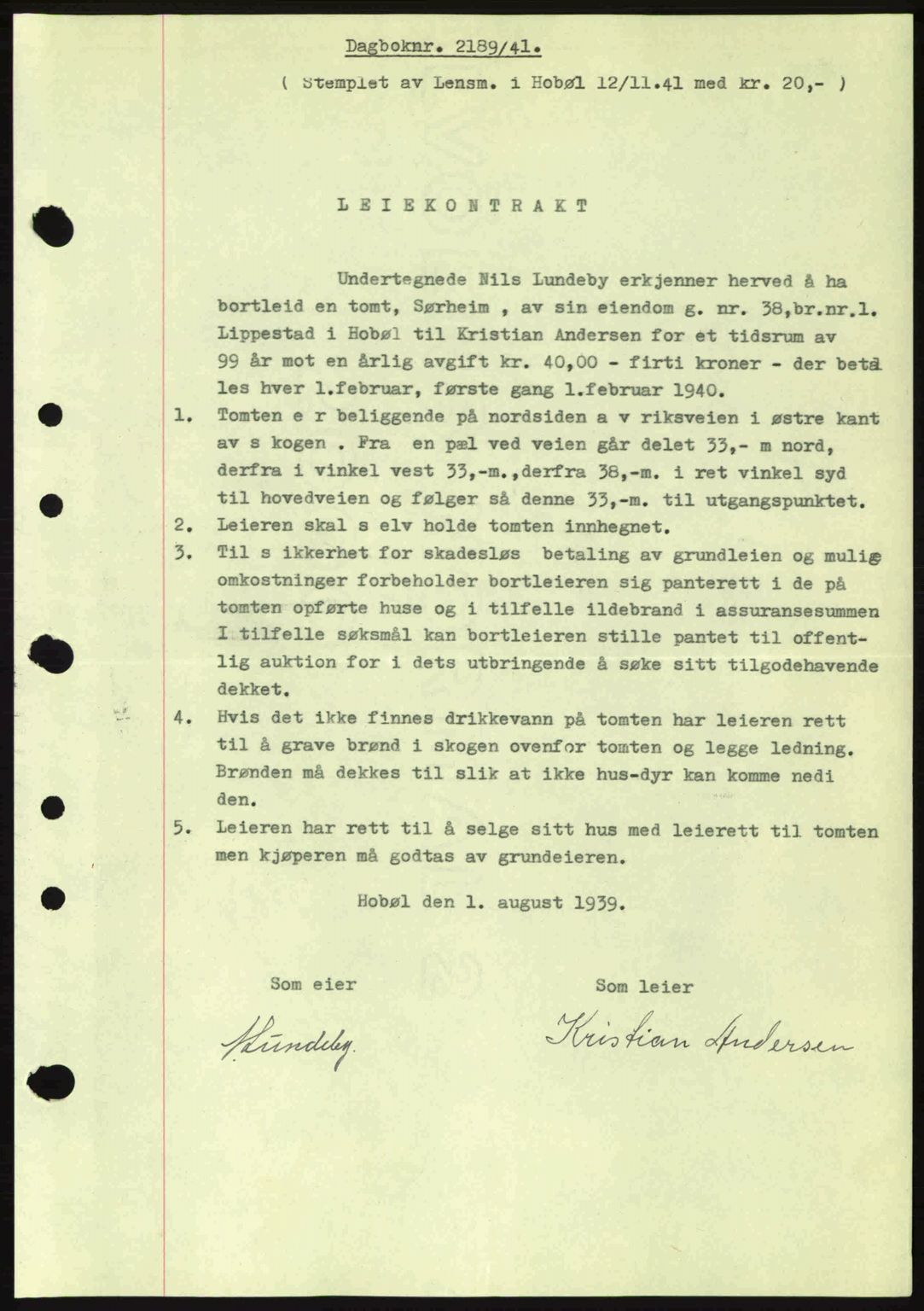 Moss sorenskriveri, SAO/A-10168: Pantebok nr. A9, 1941-1942, Dagboknr: 2189/1941