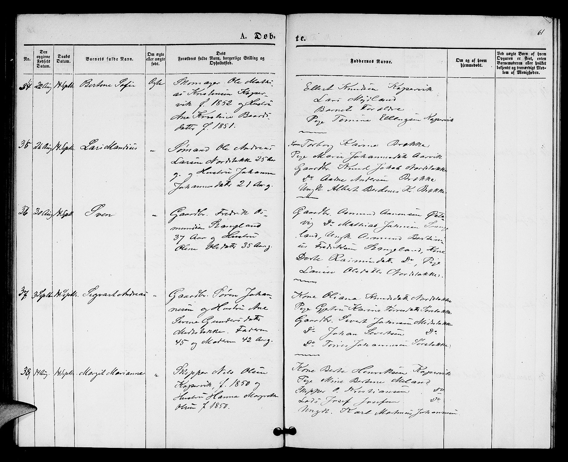 Kopervik sokneprestkontor, AV/SAST-A-101850/H/Ha/Hab/L0001: Klokkerbok nr. B 1, 1877-1891, s. 61