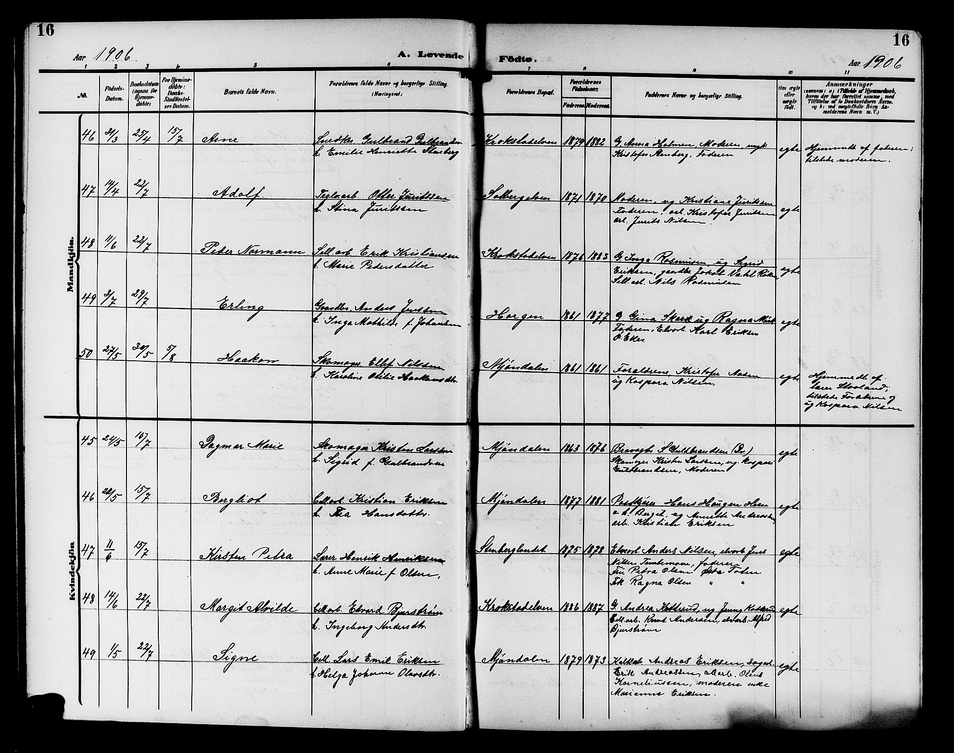 Nedre Eiker kirkebøker, AV/SAKO-A-612/G/Ga/L0004: Klokkerbok nr. 4, 1905-1912, s. 16