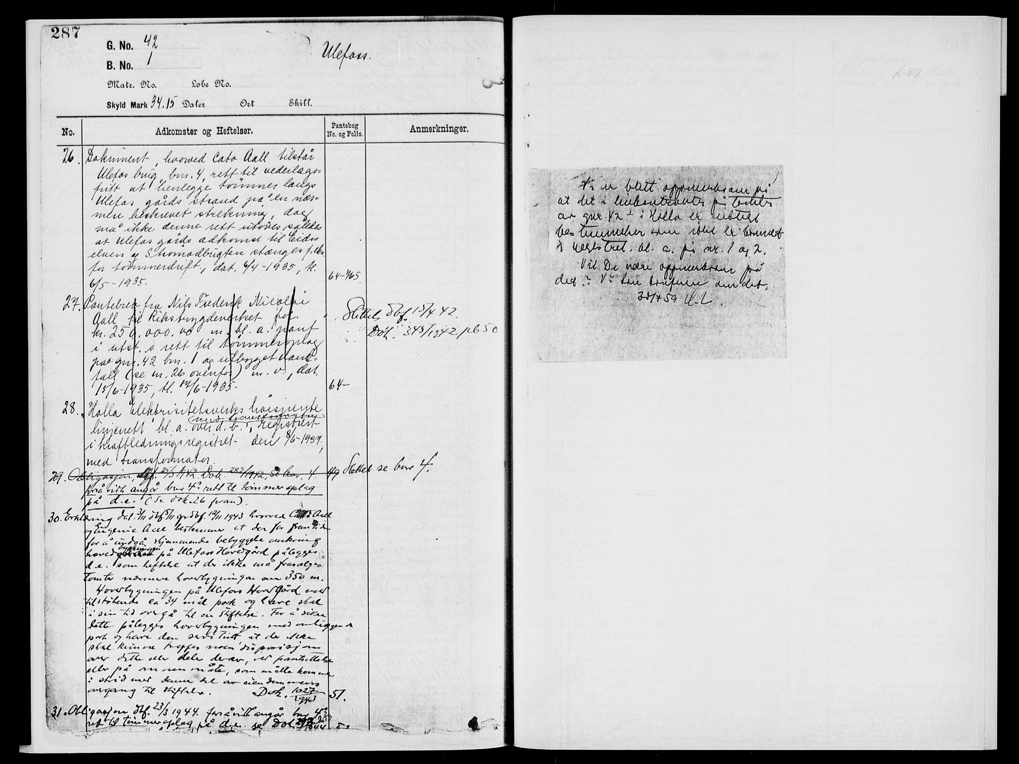 Nedre Telemark sorenskriveri, AV/SAKO-A-135/G/Gb/Gbg/L0002: Panteregister nr. VII 2, s. 287