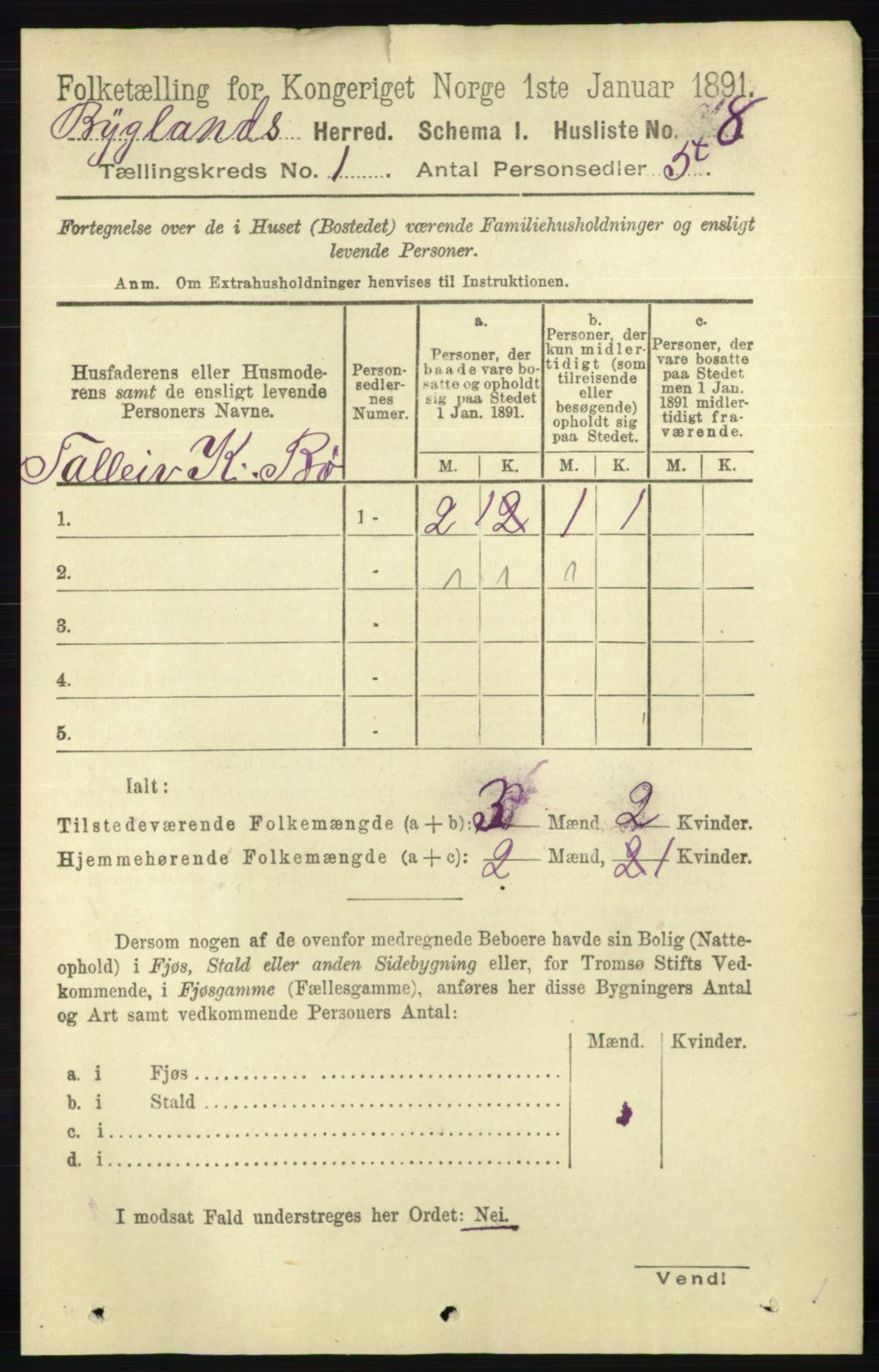 RA, Folketelling 1891 for 0938 Bygland herred, 1891, s. 35