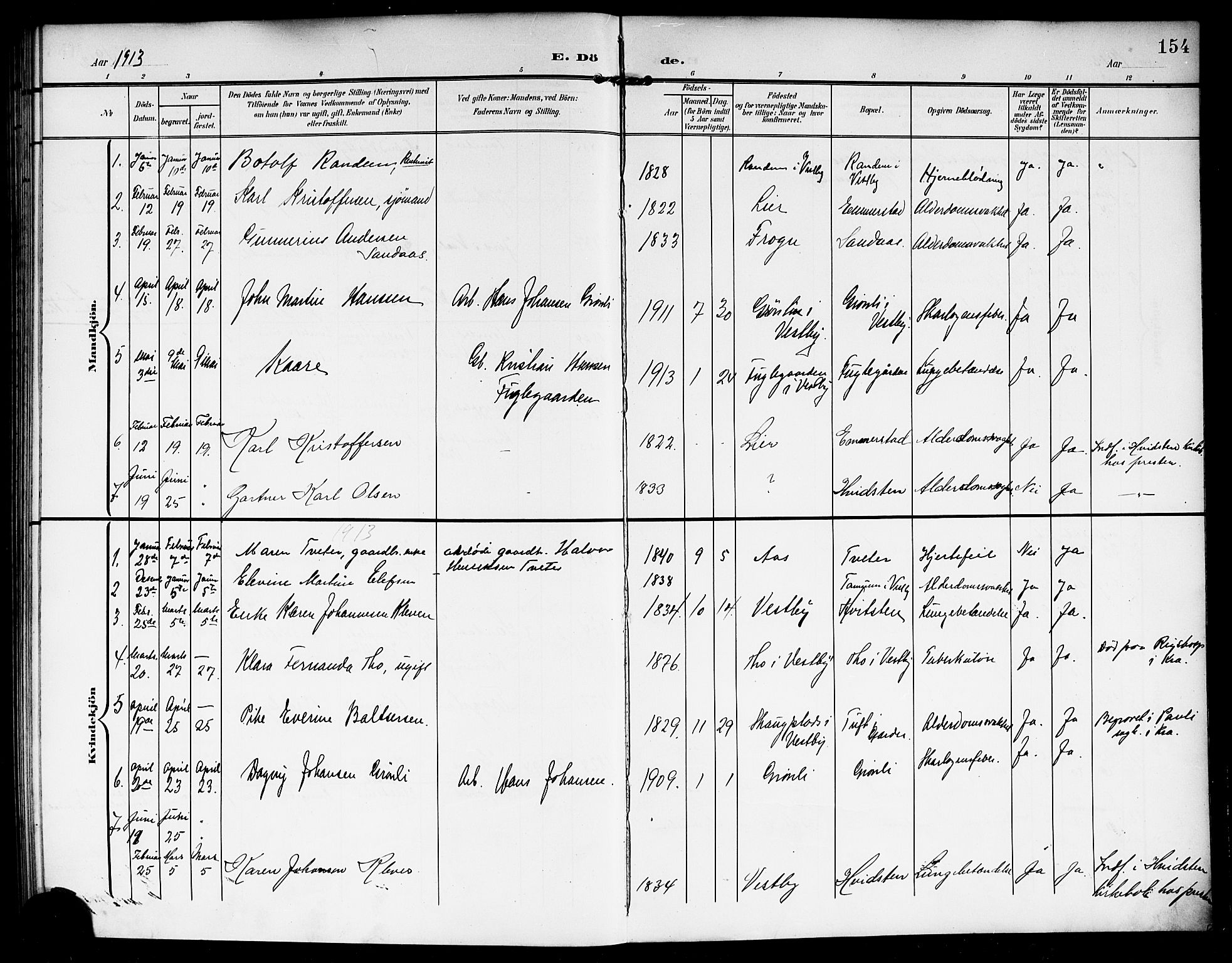 Vestby prestekontor Kirkebøker, AV/SAO-A-10893/G/Ga/L0002: Klokkerbok nr. I 2, 1903-1916, s. 154