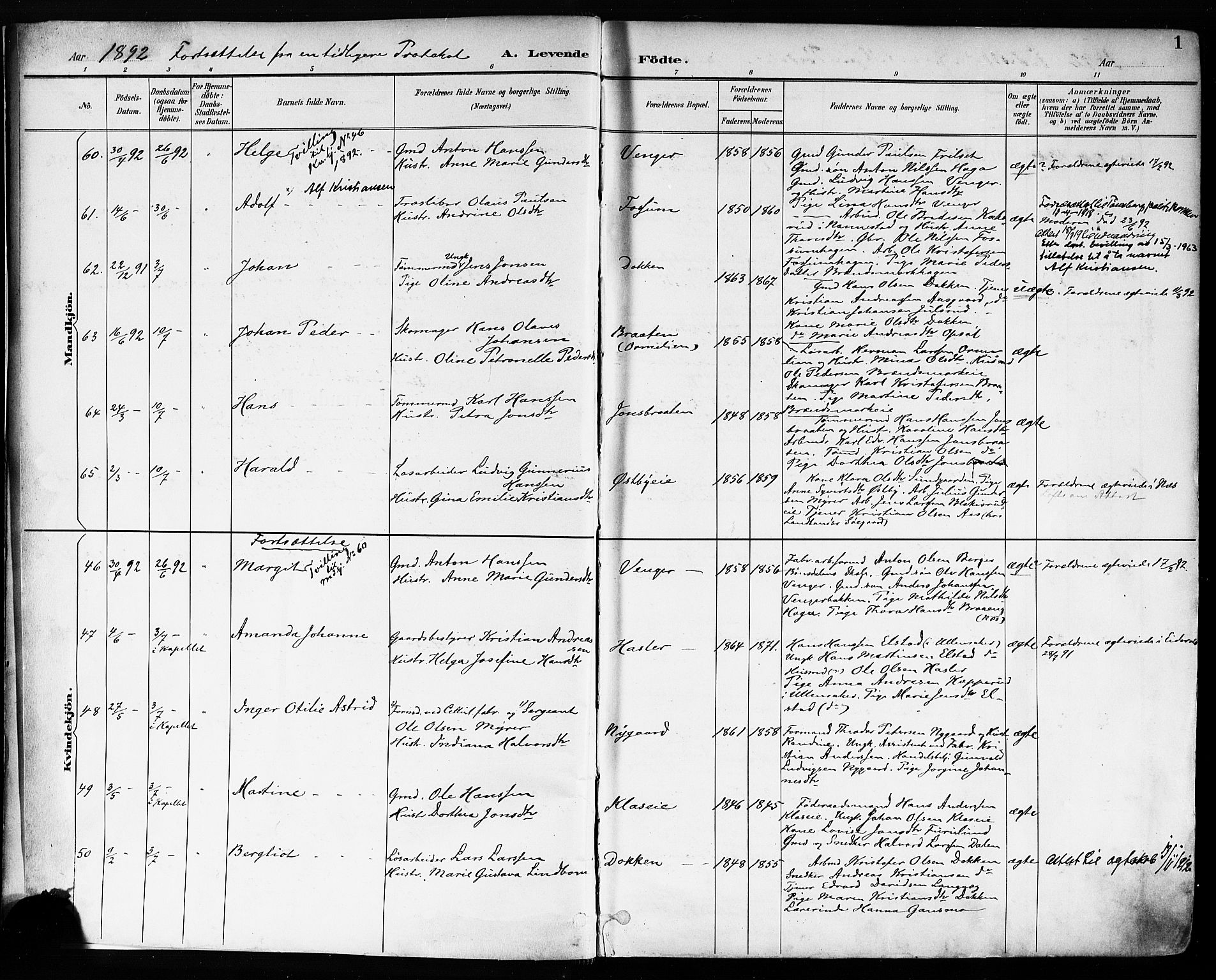 Eidsvoll prestekontor Kirkebøker, AV/SAO-A-10888/F/Fa/L0004: Ministerialbok nr. I 4, 1891-1900, s. 1