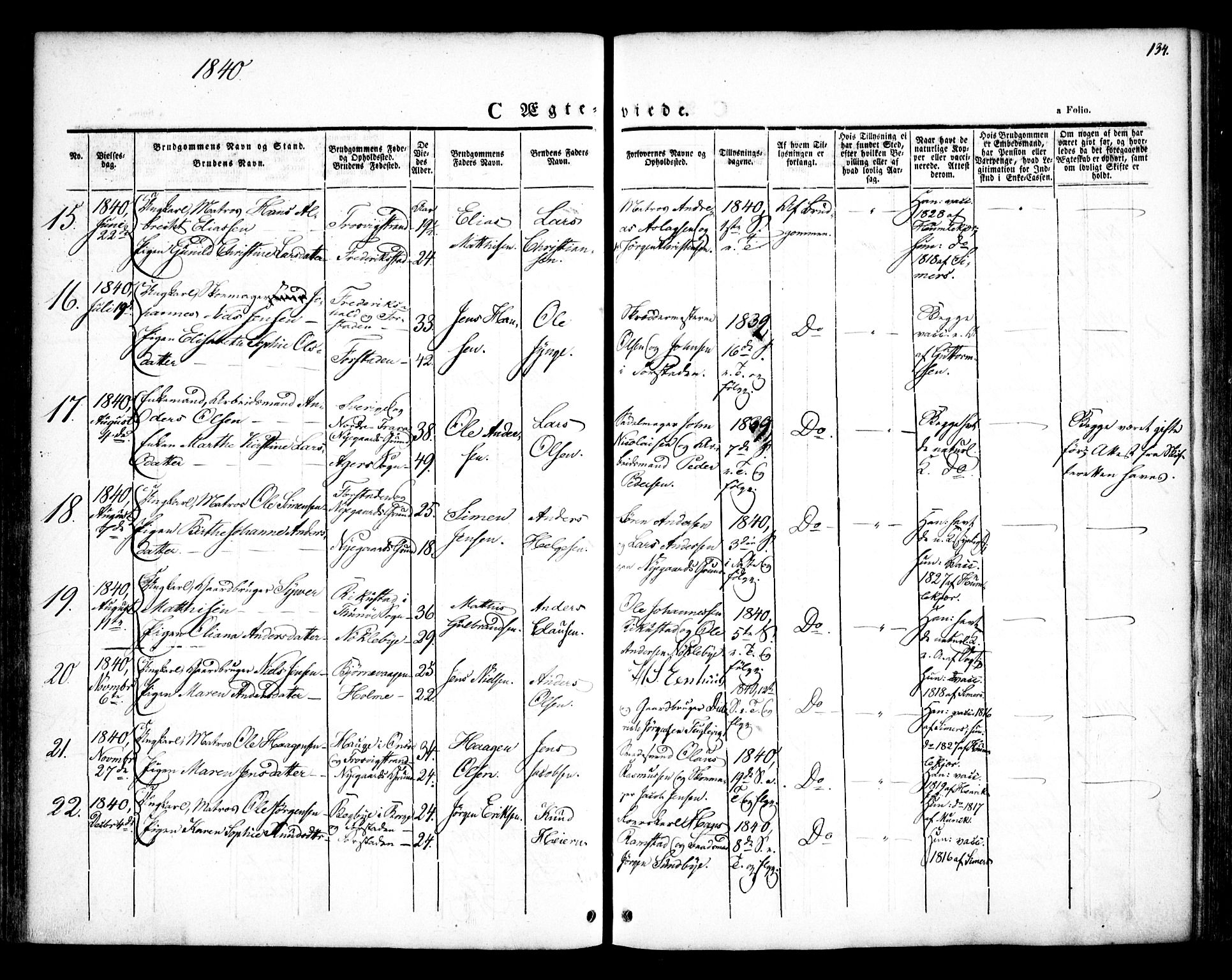 Glemmen prestekontor Kirkebøker, AV/SAO-A-10908/F/Fa/L0005: Ministerialbok nr. 5, 1838-1852, s. 134