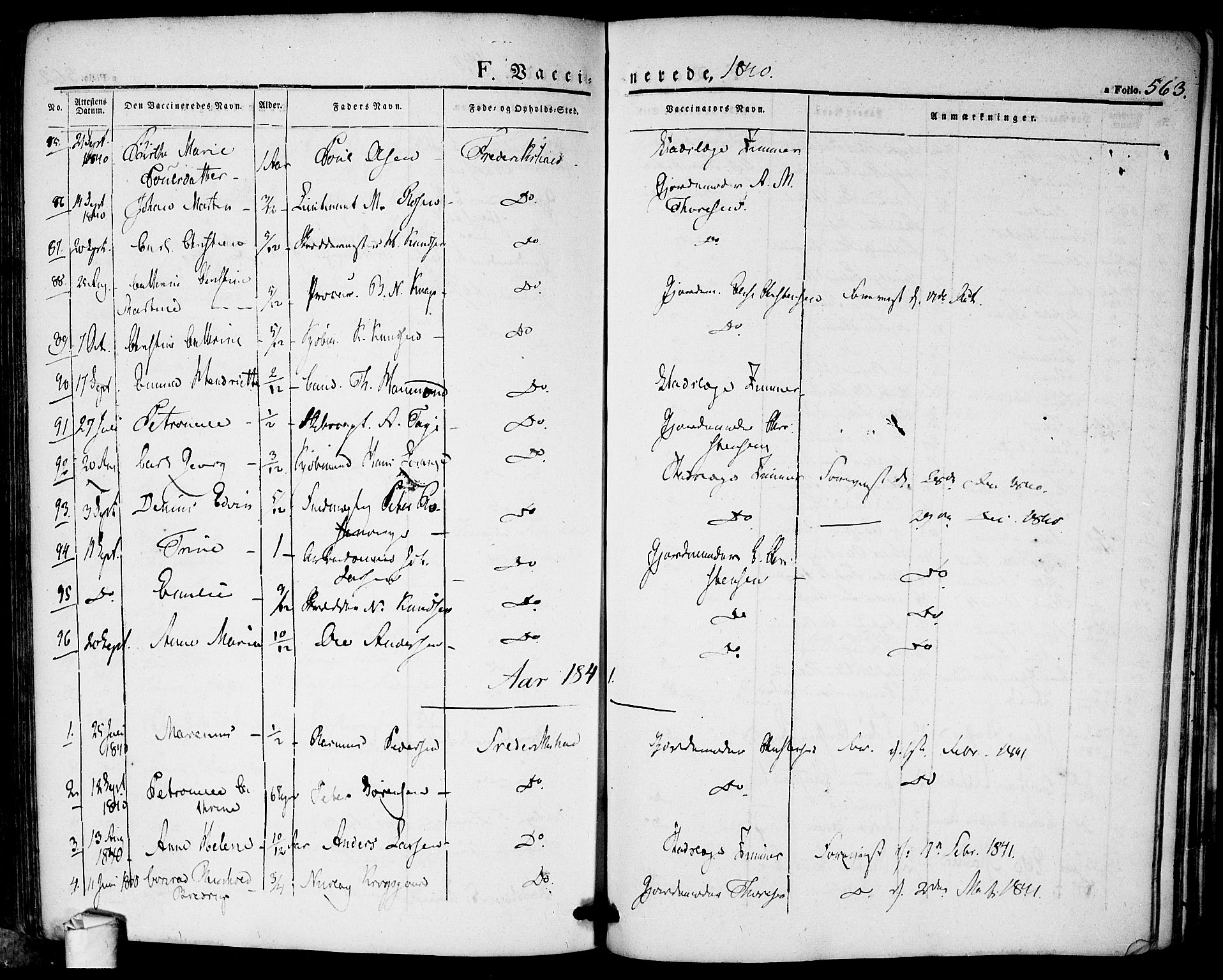 Halden prestekontor Kirkebøker, AV/SAO-A-10909/F/Fa/L0005: Ministerialbok nr. I 5, 1834-1845, s. 563