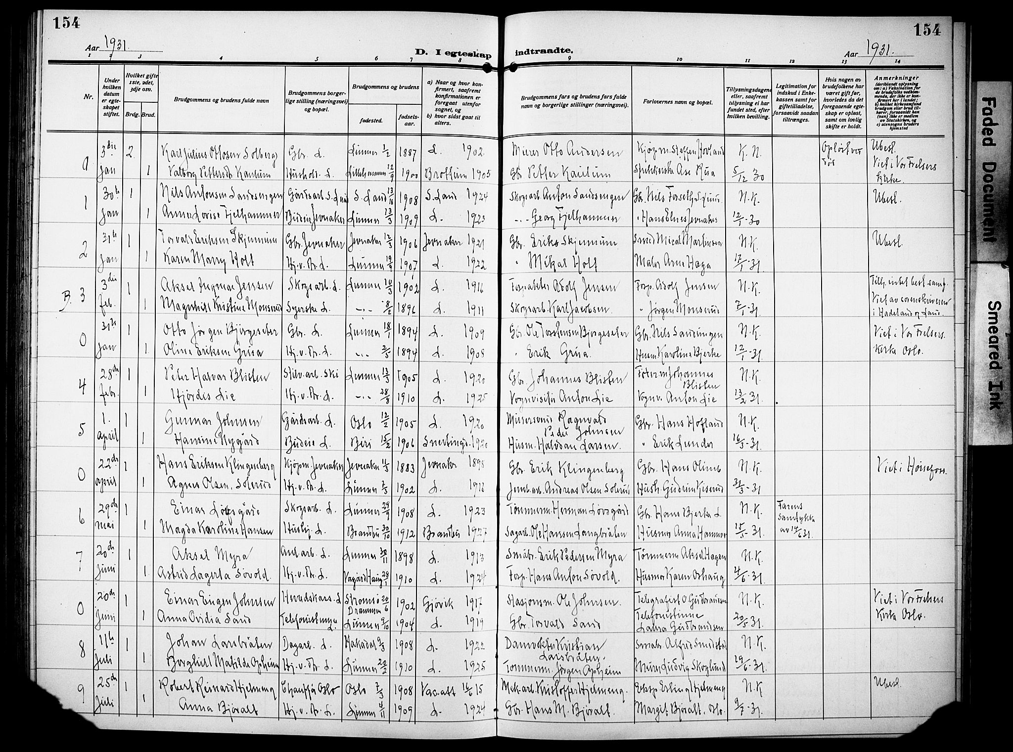 Lunner prestekontor, SAH/PREST-118/H/Ha/Hab/L0002: Klokkerbok nr. 2, 1923-1933, s. 154