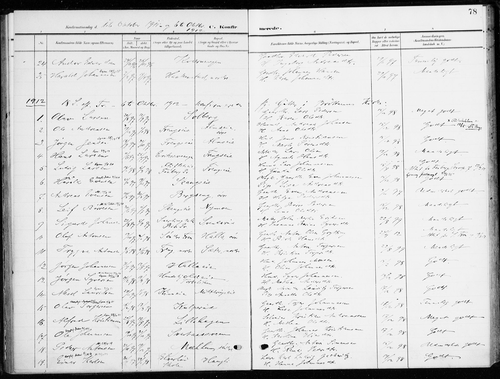 Ringsaker prestekontor, AV/SAH-PREST-014/K/Ka/L0021: Ministerialbok nr. 21, 1905-1920, s. 78