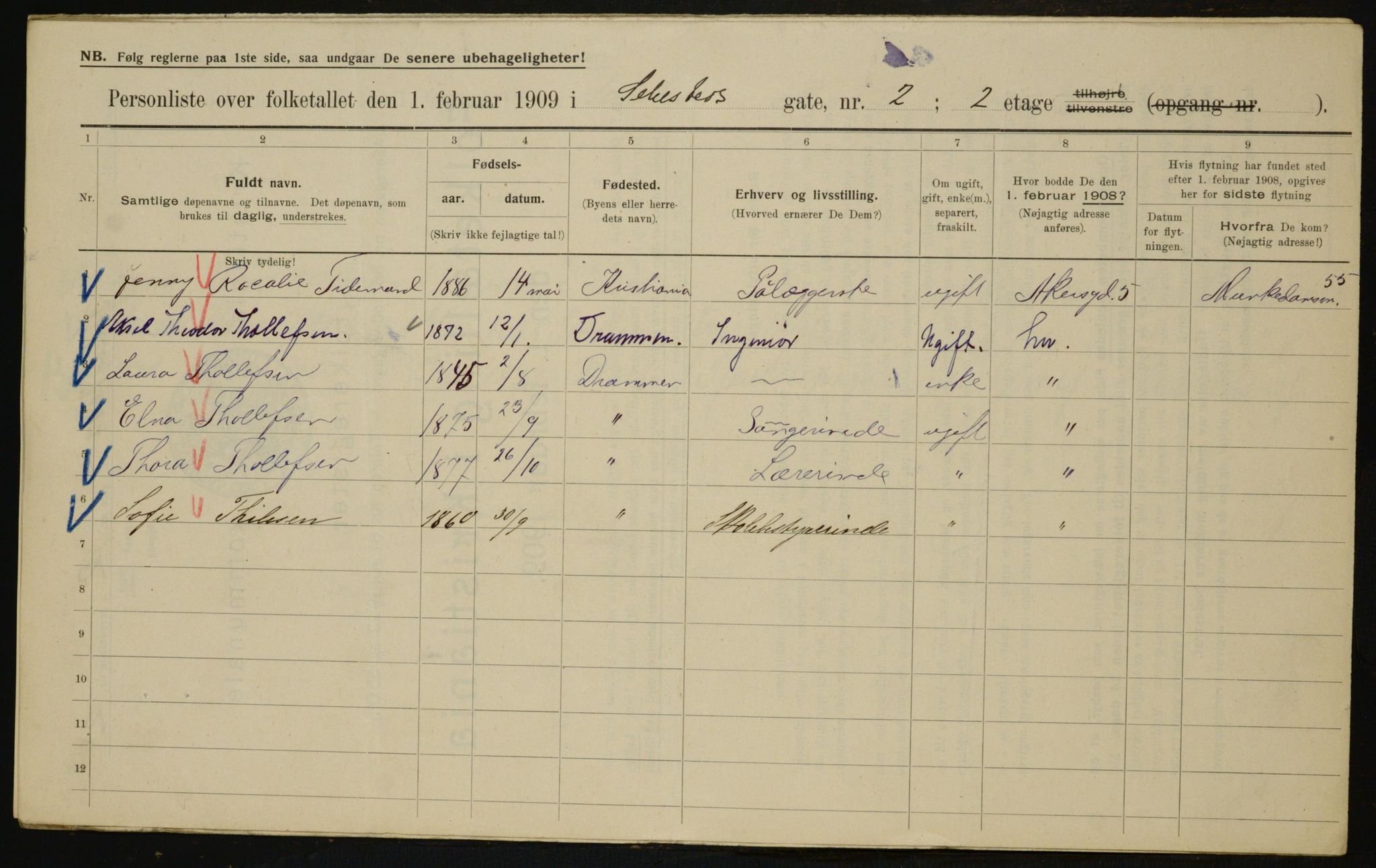 OBA, Kommunal folketelling 1.2.1909 for Kristiania kjøpstad, 1909, s. 85124