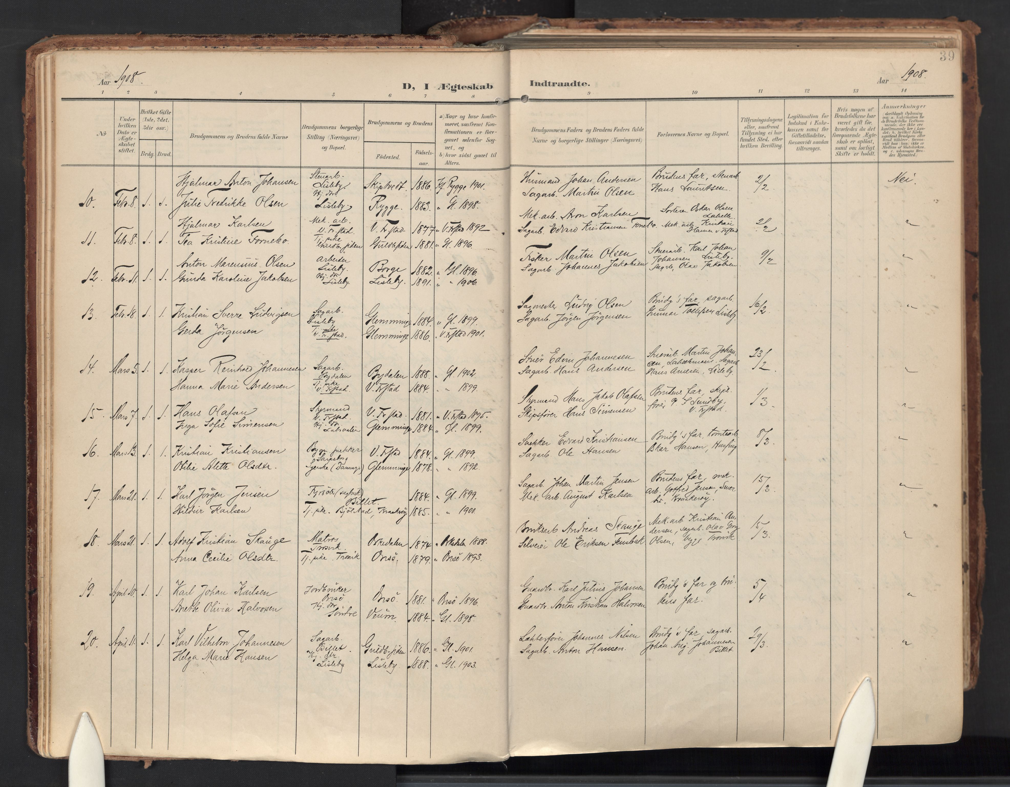 Glemmen prestekontor Kirkebøker, AV/SAO-A-10908/F/Fa/L0016: Ministerialbok nr. 16, 1903-1937, s. 39