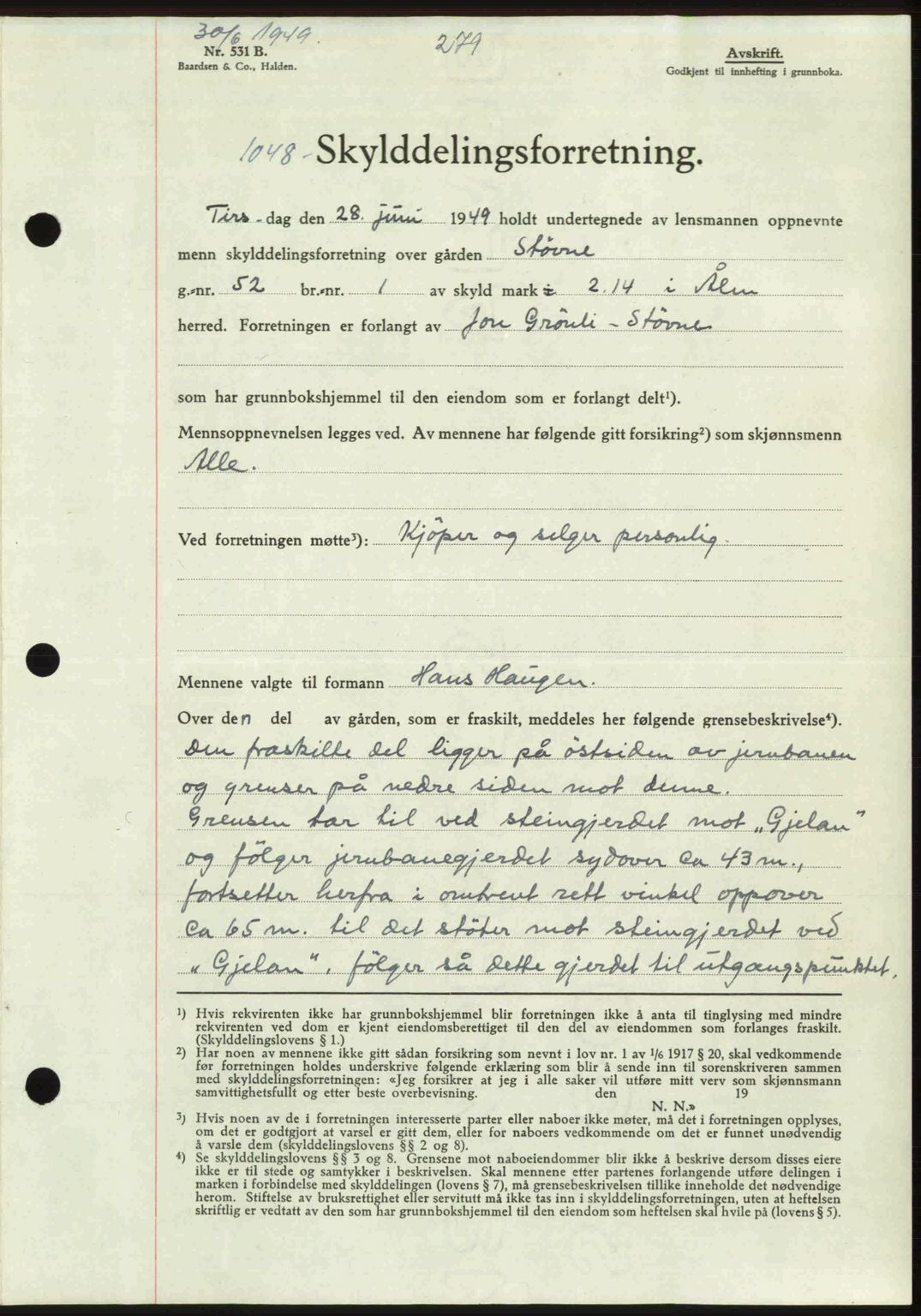 Gauldal sorenskriveri, SAT/A-0014/1/2/2C: Pantebok nr. A8, 1949-1949, Dagboknr: 1048/1949