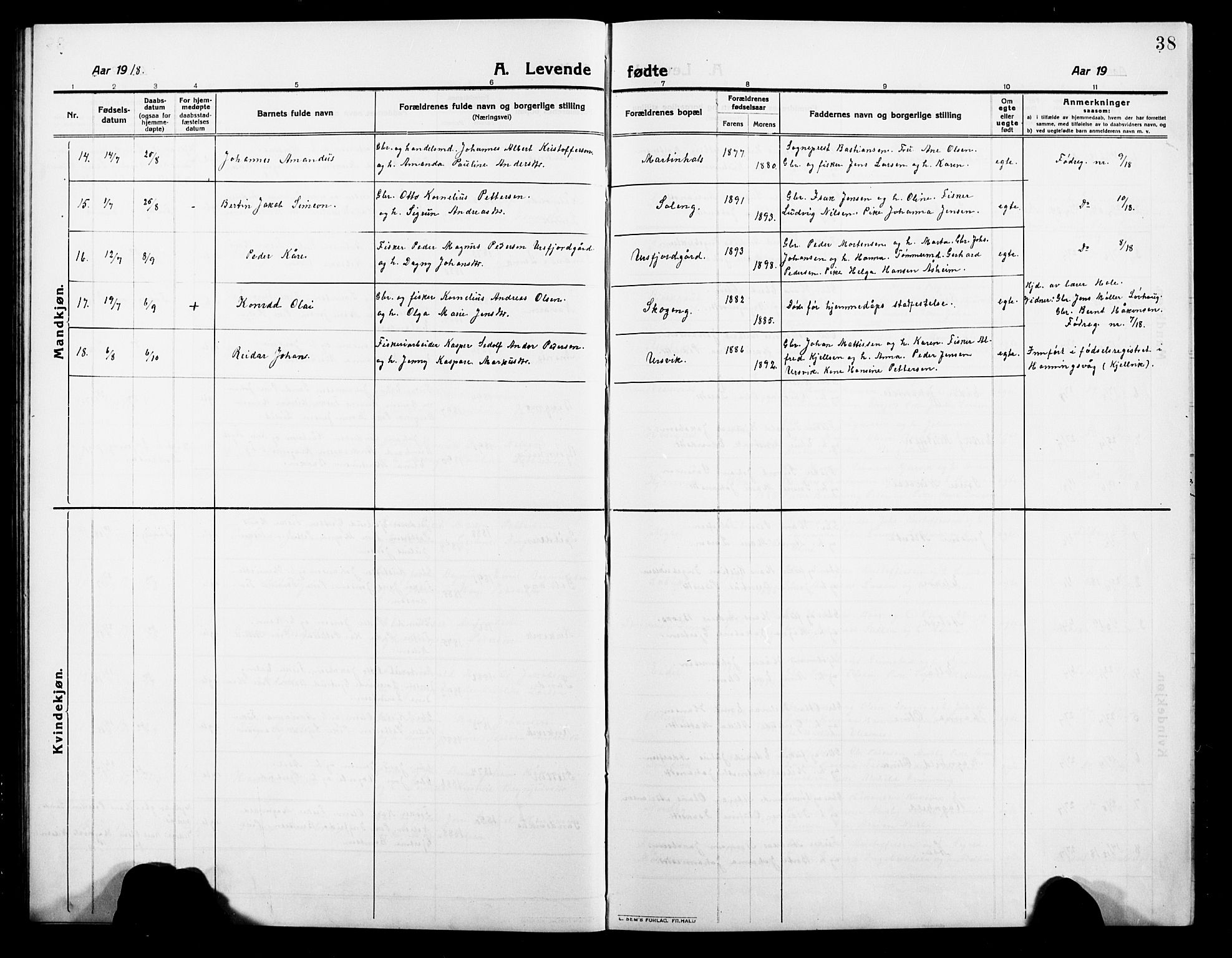 Balsfjord sokneprestembete, SATØ/S-1303/G/Ga/L0004klokker: Klokkerbok nr. 4, 1910-1926, s. 38