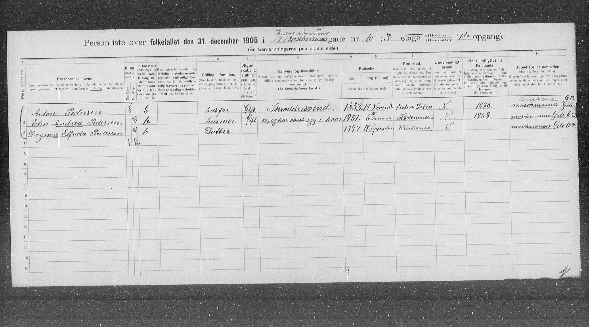 OBA, Kommunal folketelling 31.12.1905 for Kristiania kjøpstad, 1905, s. 17669