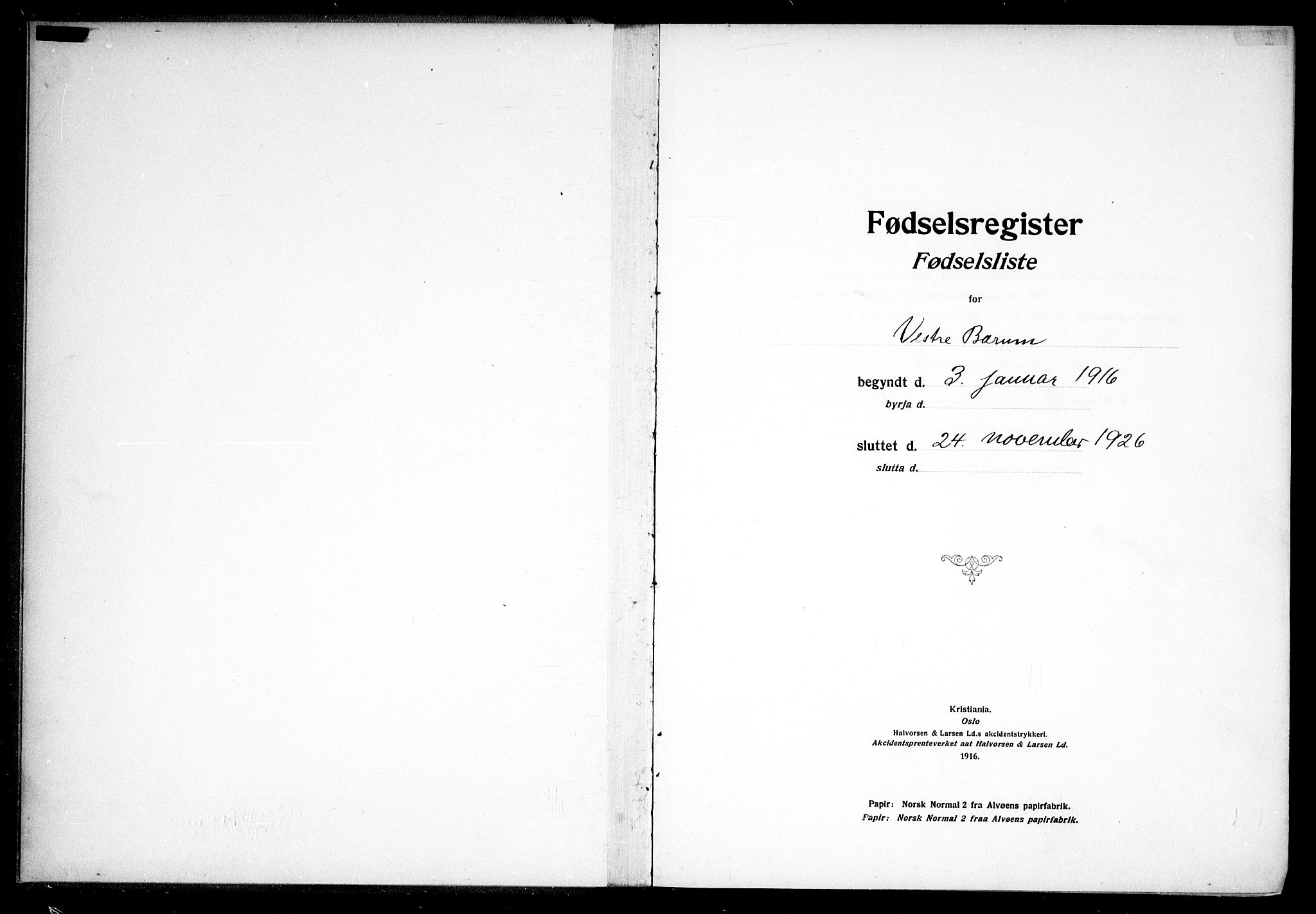 Vestre Bærum prestekontor Kirkebøker, SAO/A-10209a/J/L0001: Fødselsregister nr. 1, 1916-1926