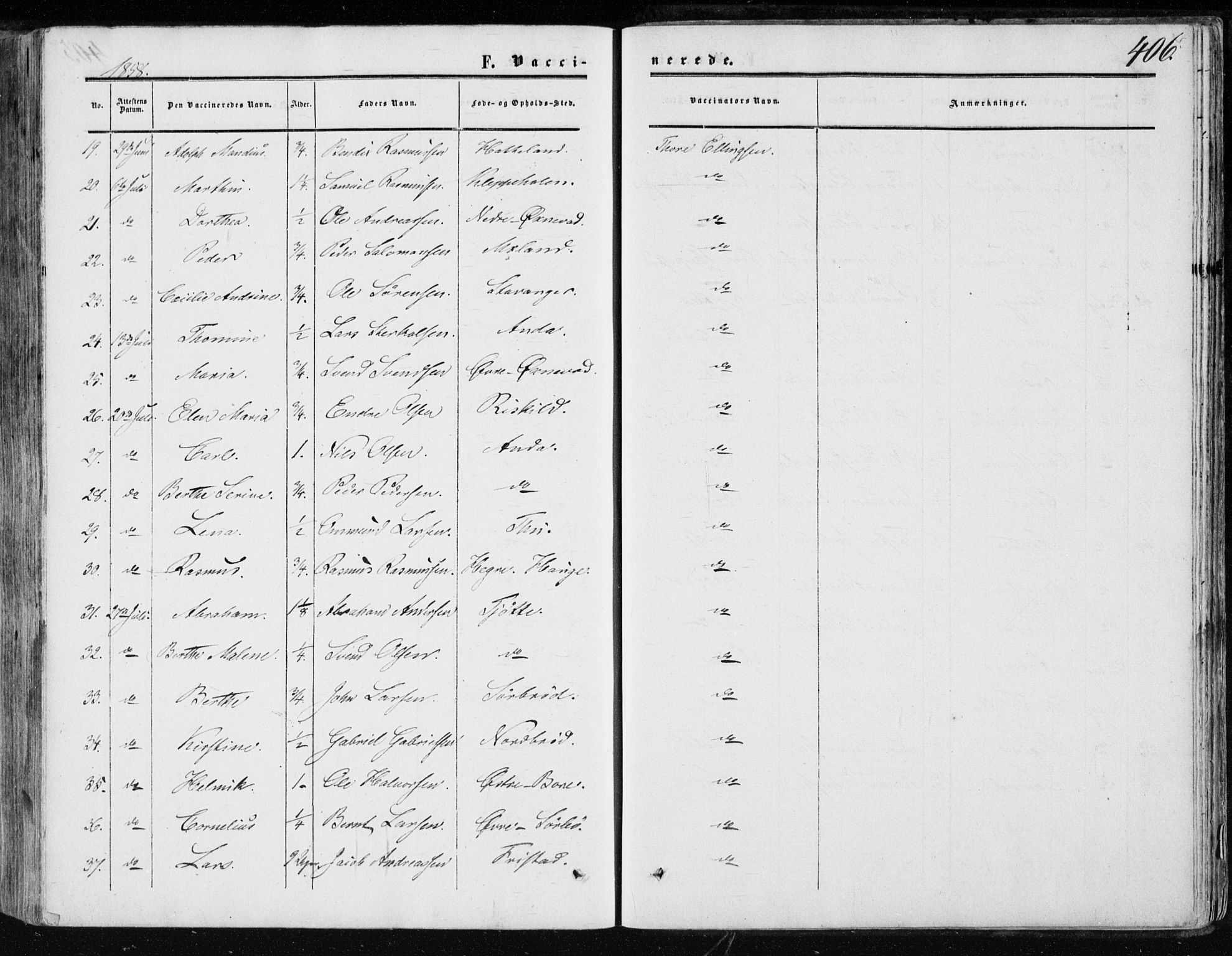 Klepp sokneprestkontor, SAST/A-101803/001/3/30BA/L0005: Ministerialbok nr. A 5, 1853-1870, s. 406