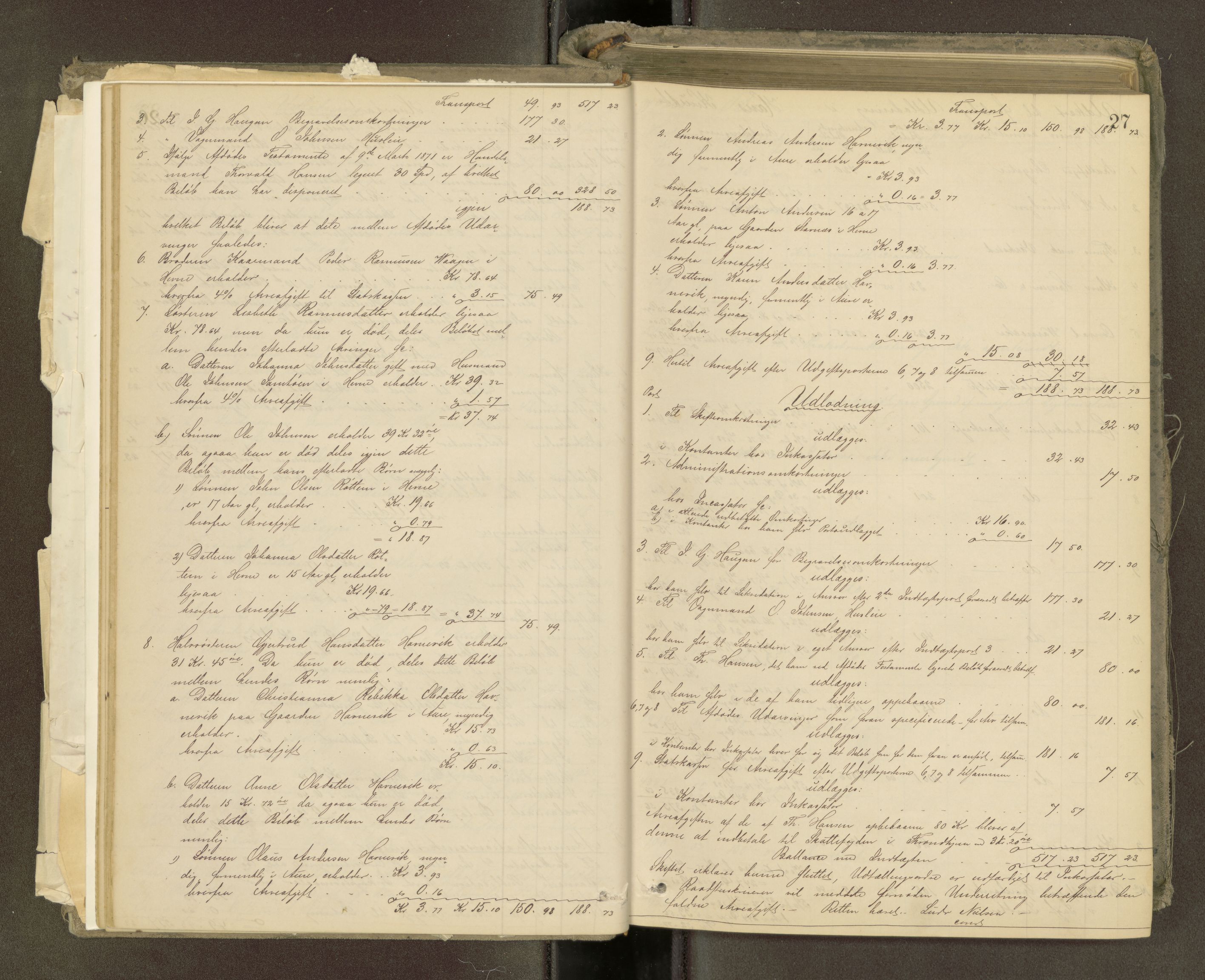 Trondheim byfogd, AV/SAT-A-0003/1/3/3A/L0032: Skifteutlodningsprotokoll - 22/9-1/4. (m/ register) U, 1877-1882, s. 27